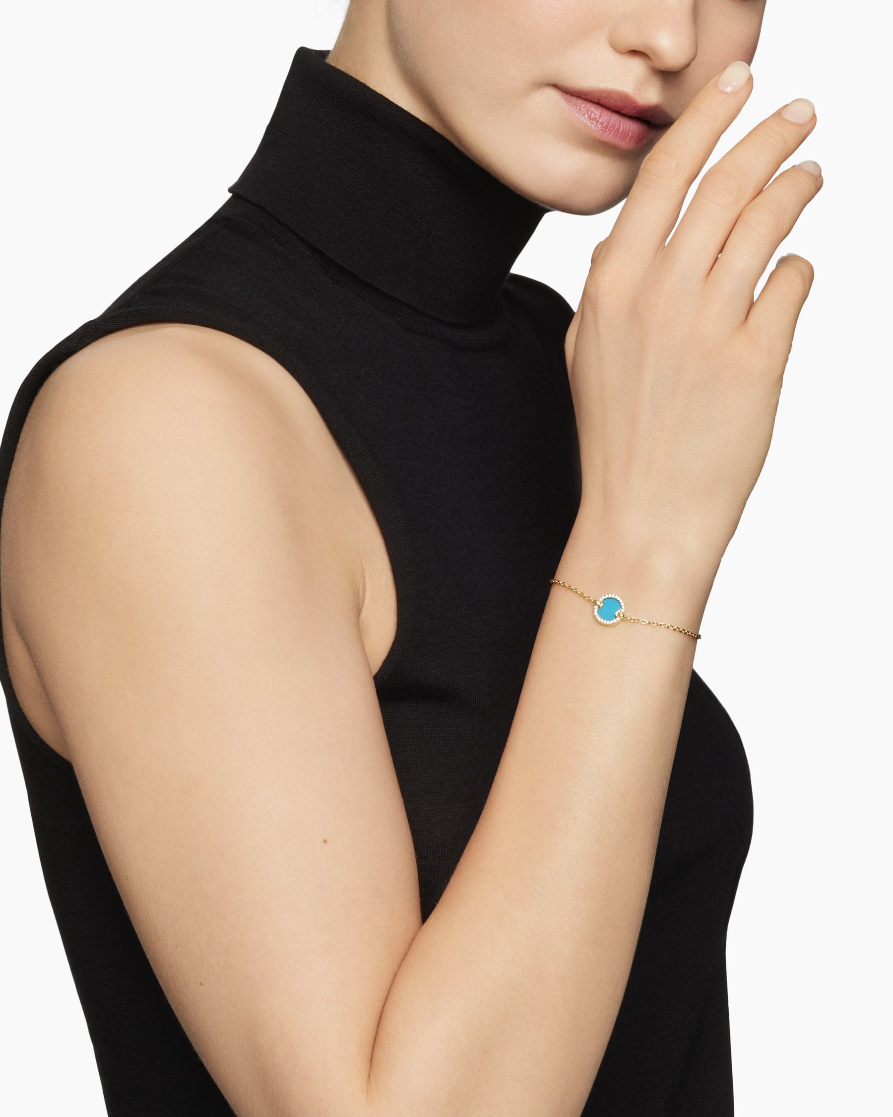 Petite DY Elements Center Station Chain Bracelet in 18K Yellow Gold with Turquoise and Diamonds, 11mm - Image 2