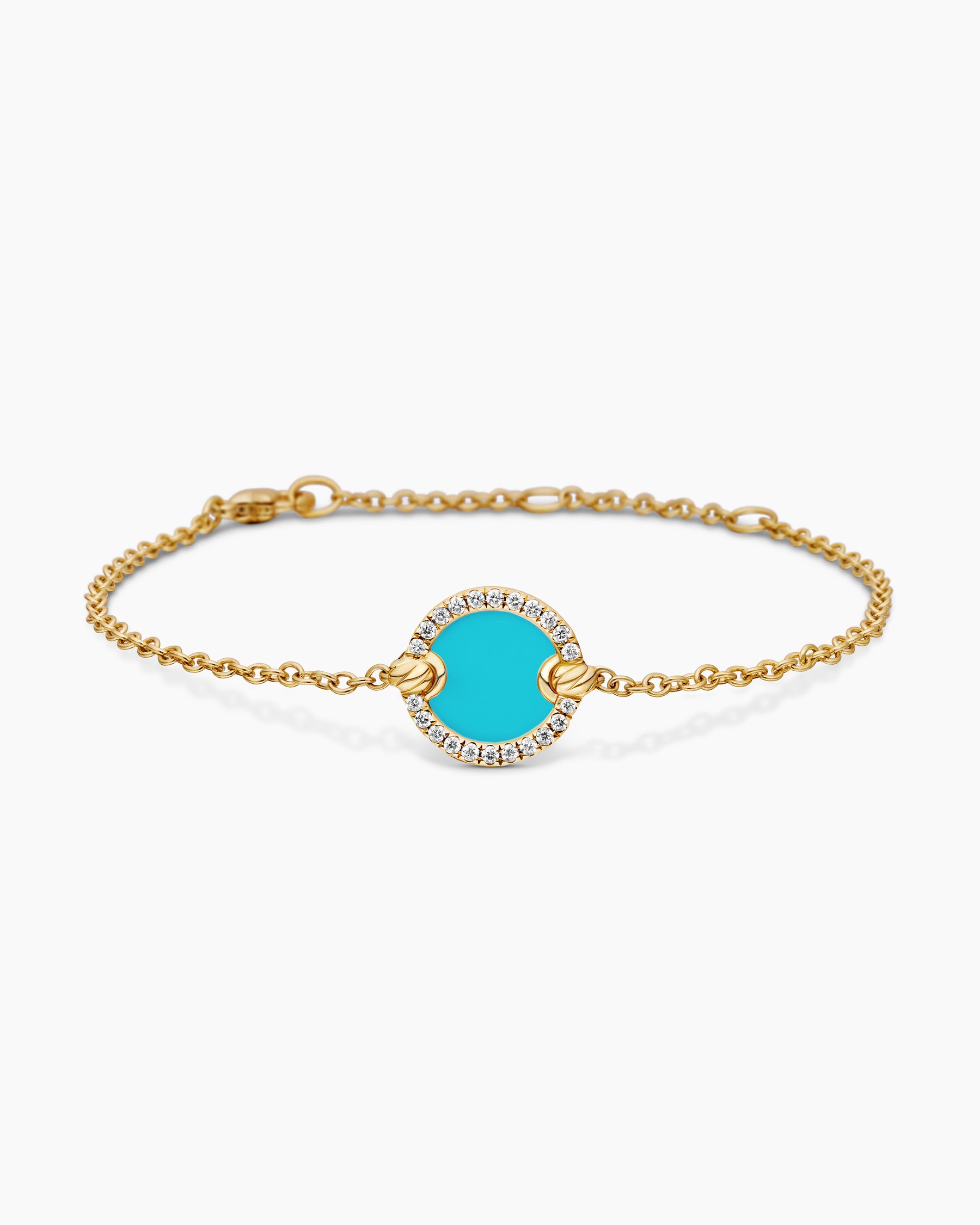 Petite DY Elements Center Station Chain Bracelet in 18K Yellow Gold with Turquoise and Diamonds, 11mm