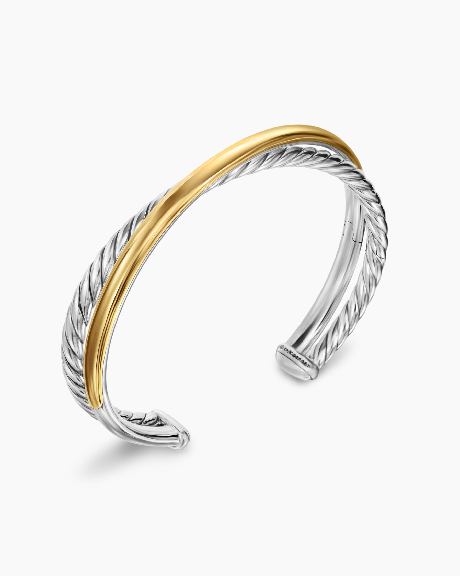 Crossover Two Row Cuff Bracelet in Sterling Silver with 14K Yellow Gold, 10.7mm - Image 3