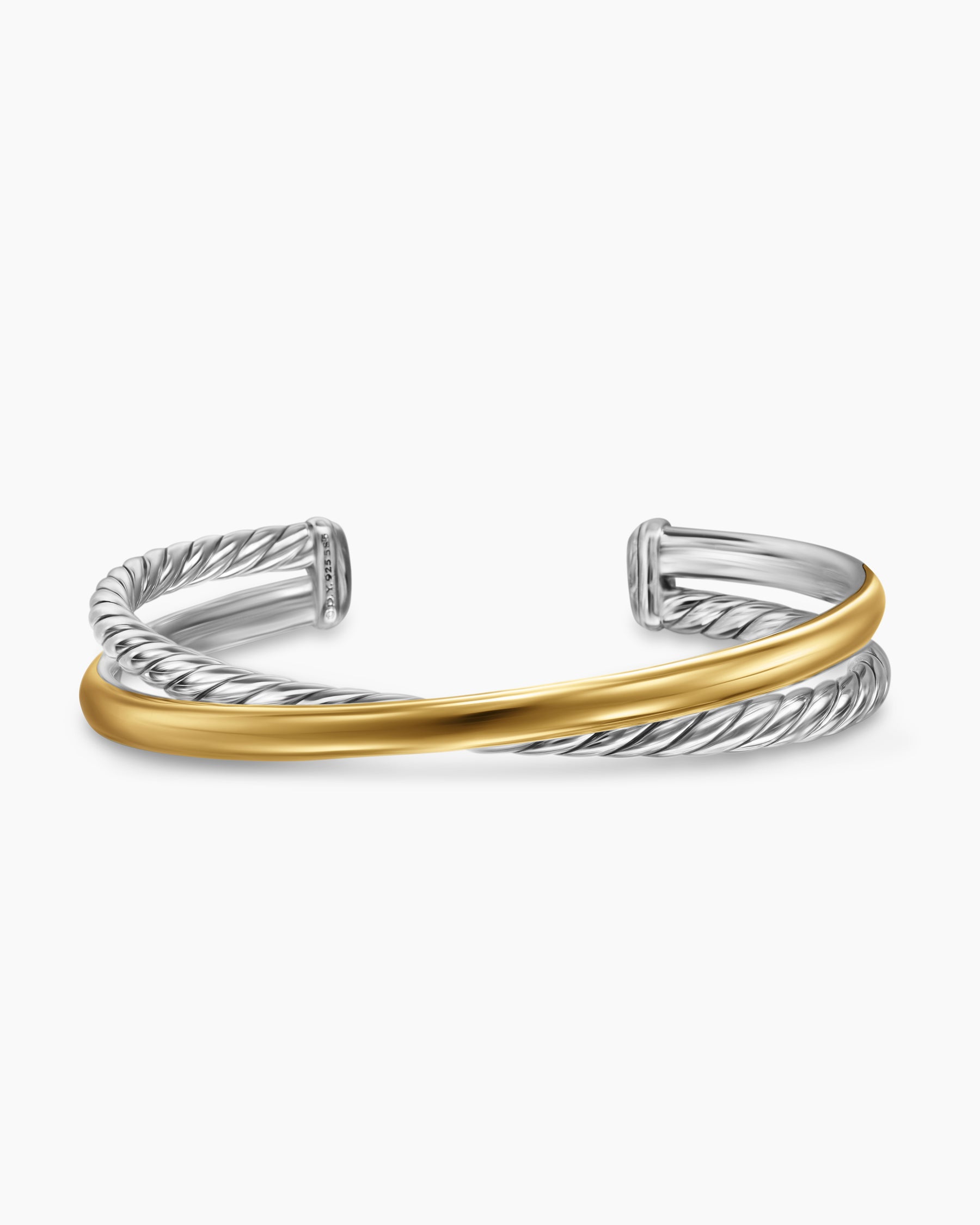 Crossover Two Row Cuff Bracelet in Sterling Silver with 14K Yellow Gold, 10.7mm - Image 4