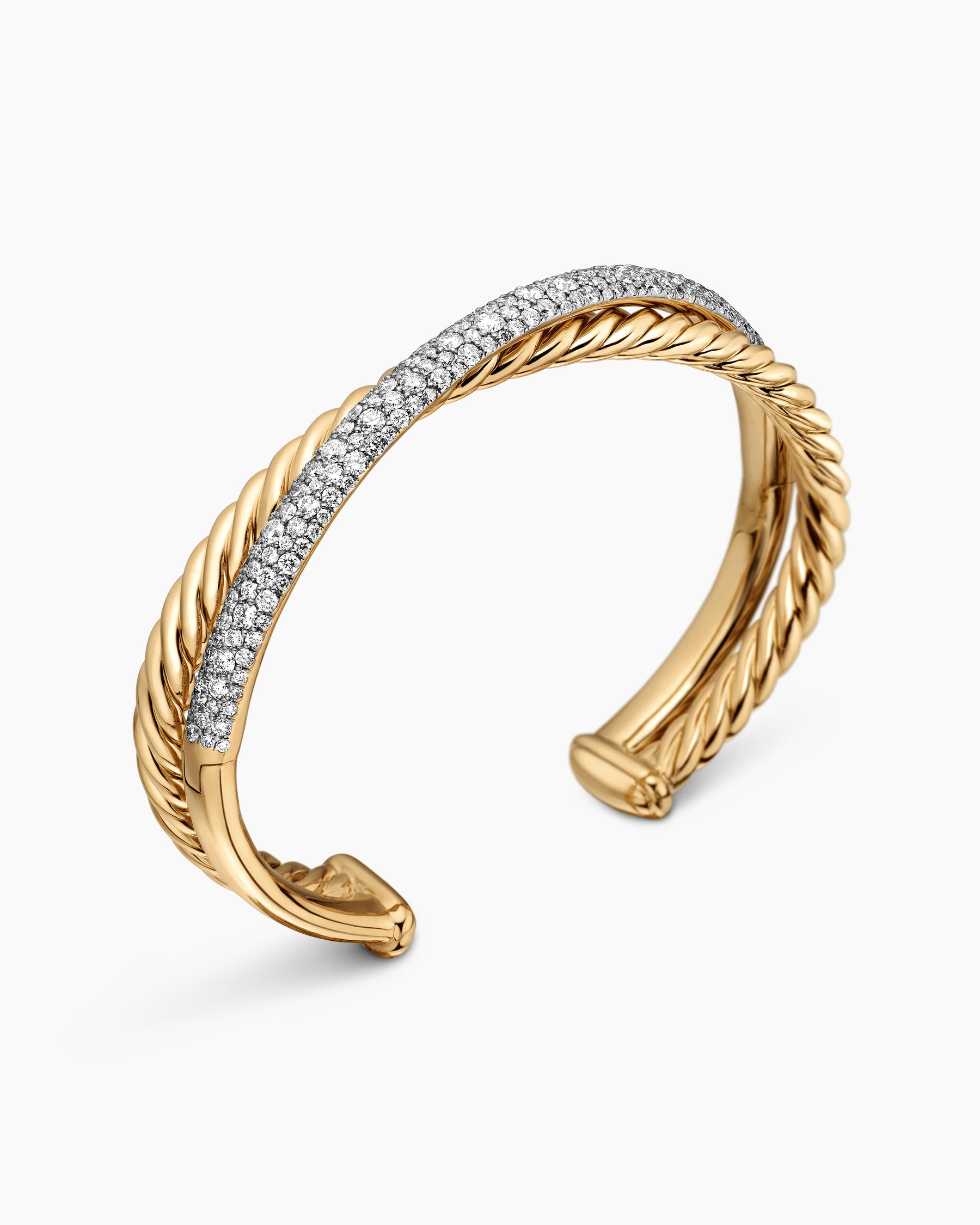 Pavé Crossover Two Row Cuff Bracelet in 18K Yellow Gold with Diamonds, 10.7mm - Image 3