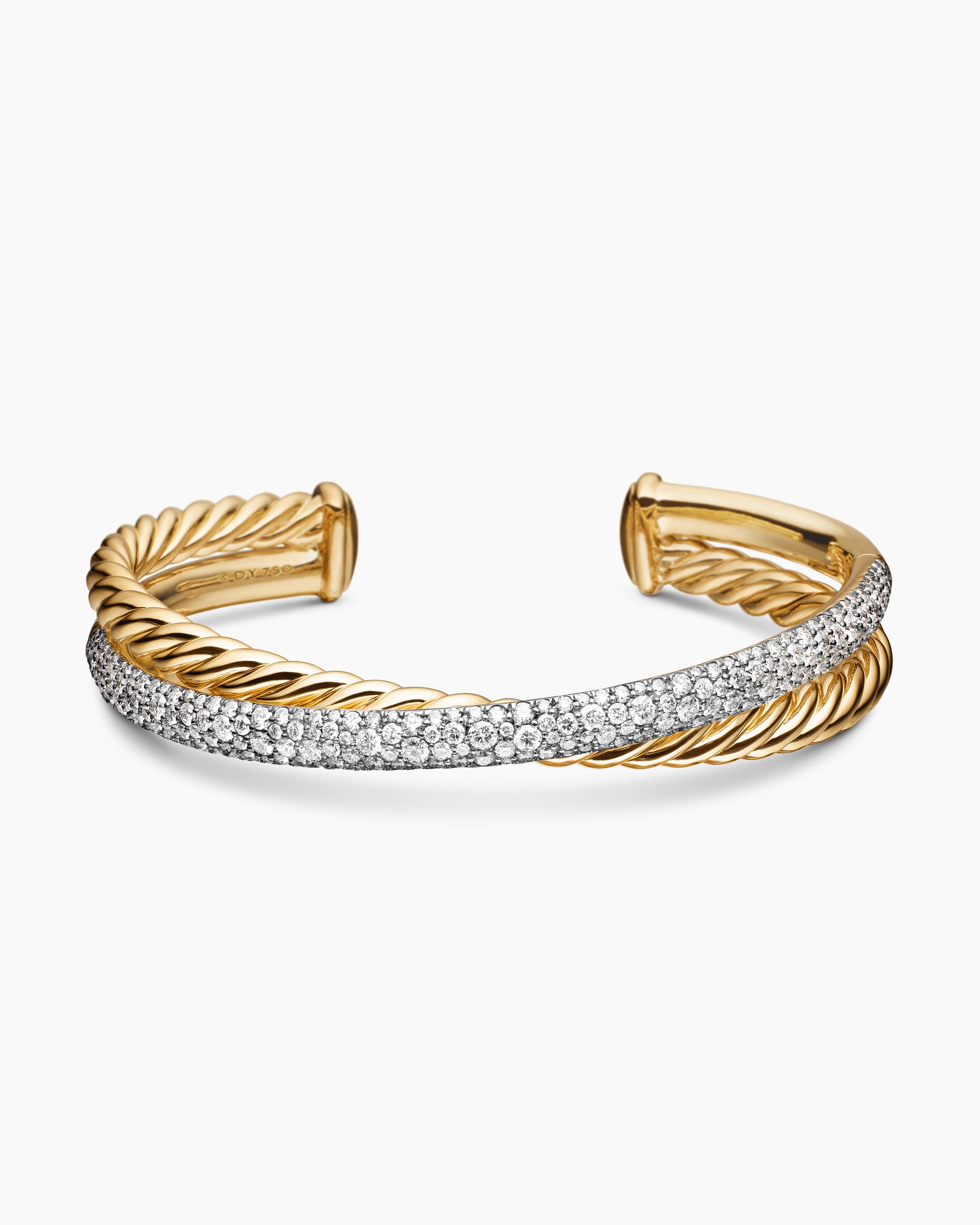 Pavé Crossover Two Row Cuff Bracelet in 18K Yellow Gold with Diamonds, 10.7mm - Image 4
