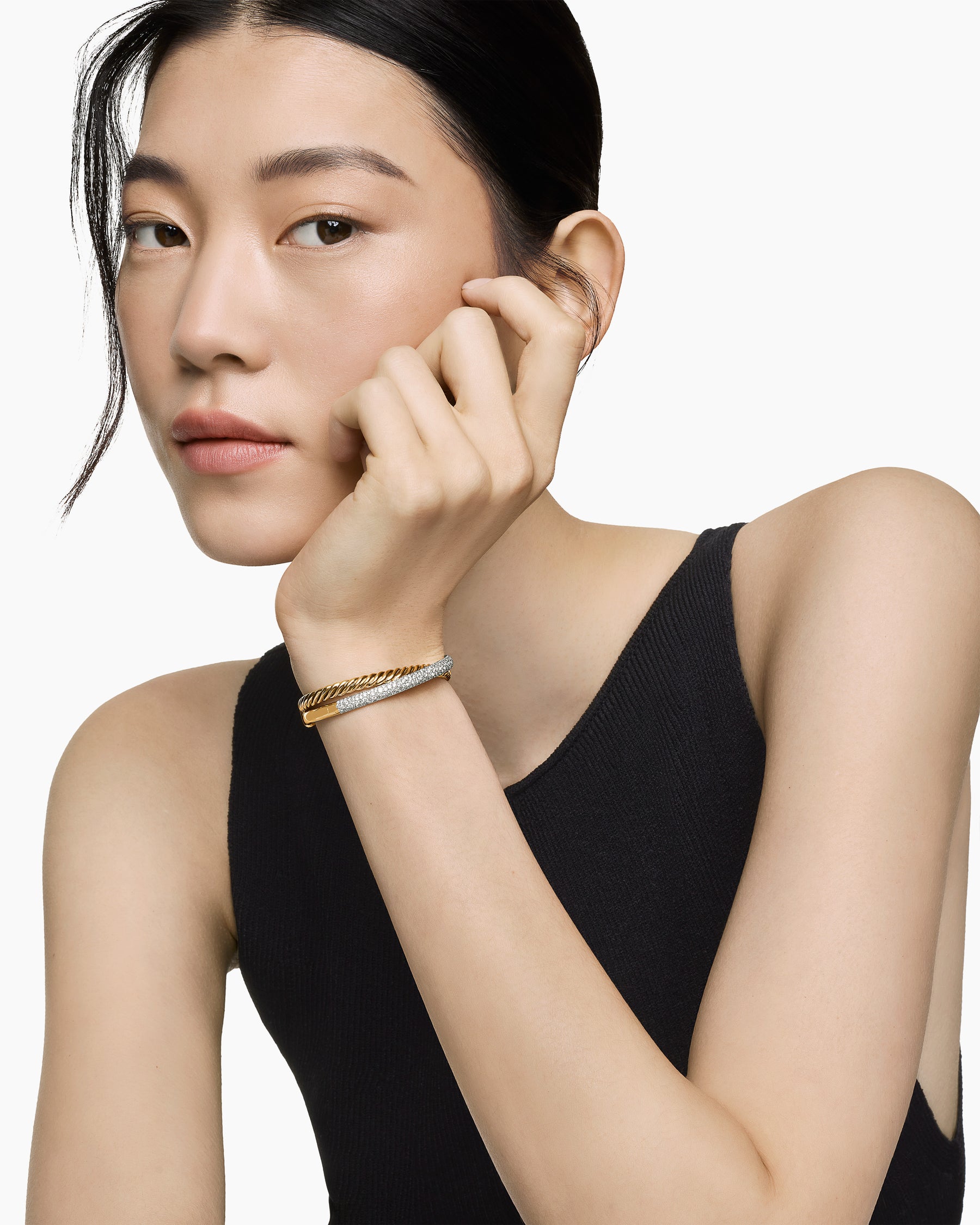Pavé Crossover Two Row Cuff Bracelet in 18K Yellow Gold with Diamonds, 10.7mm - Image 6
