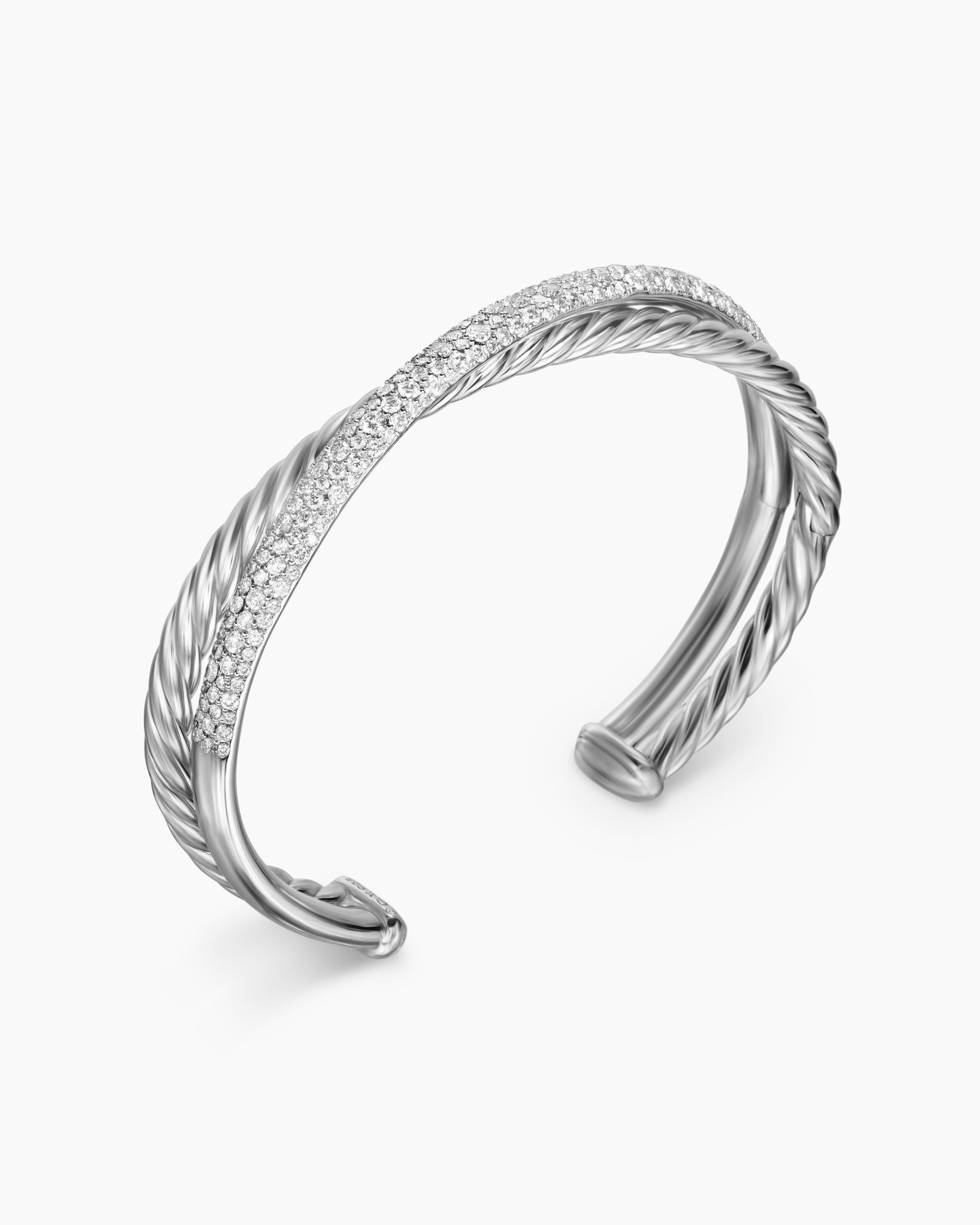 Pavé Crossover Two Row Cuff Bracelet in Sterling Silver with Diamonds, 10.7mm - Image 3