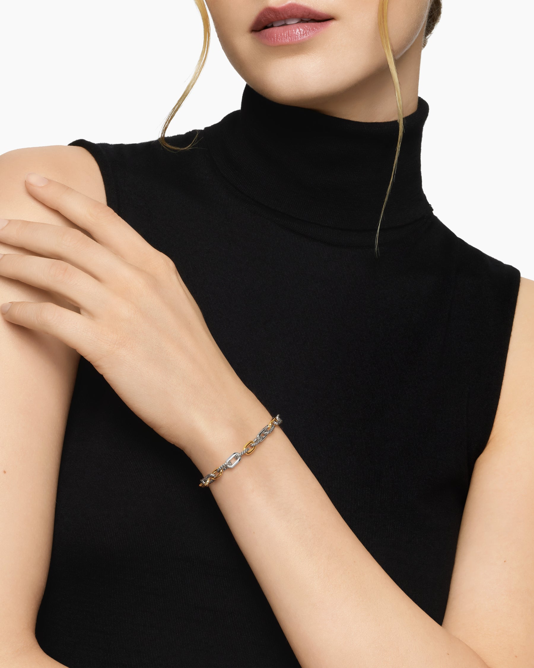 Alternative view of DY Madison Chain Bracelet in Sterling Silver with 18K Yellow Gold, 5.5mm