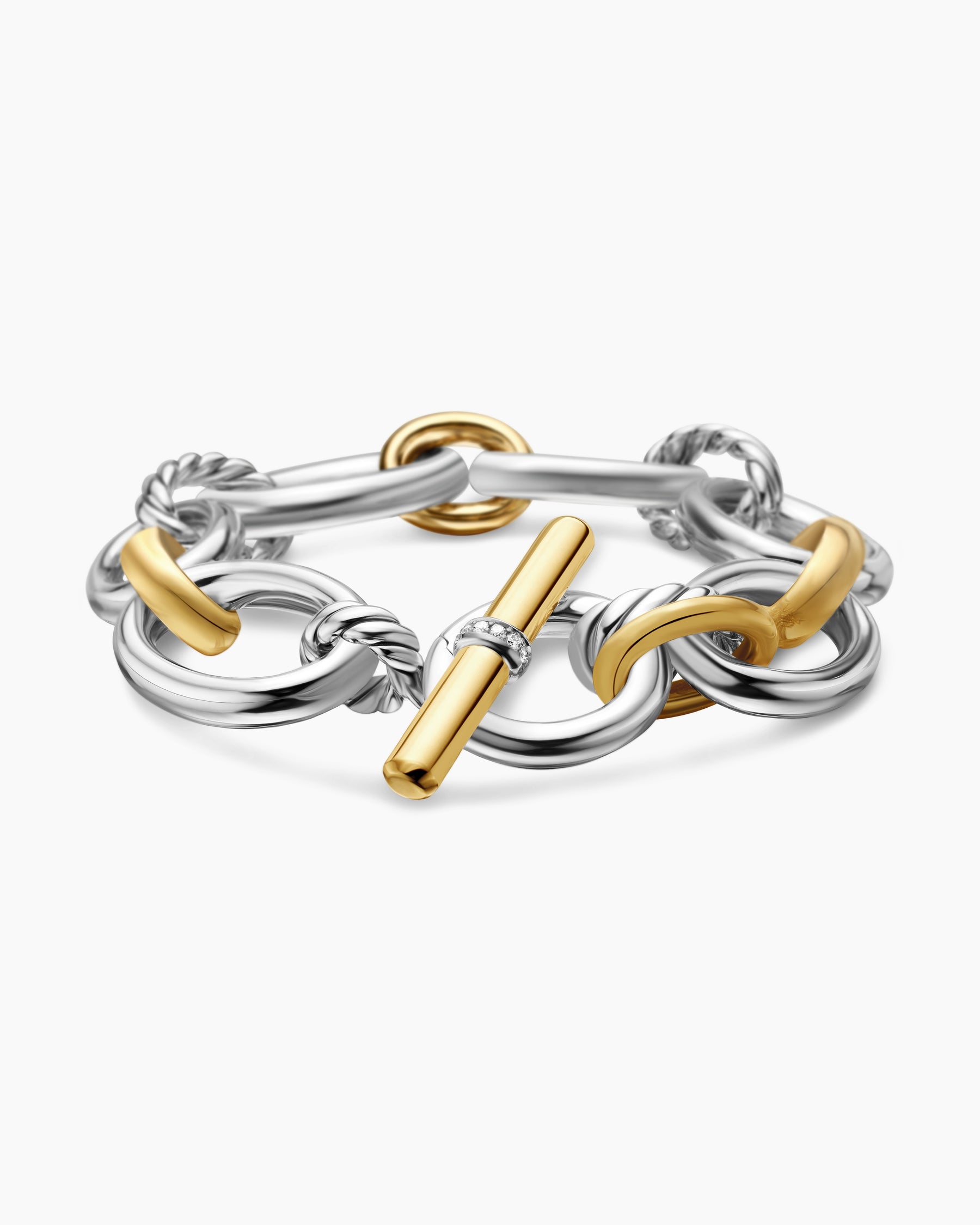 DY Mercer Chain Bracelet in Sterling Silver with 18K Yellow Gold and Diamonds, 20mm