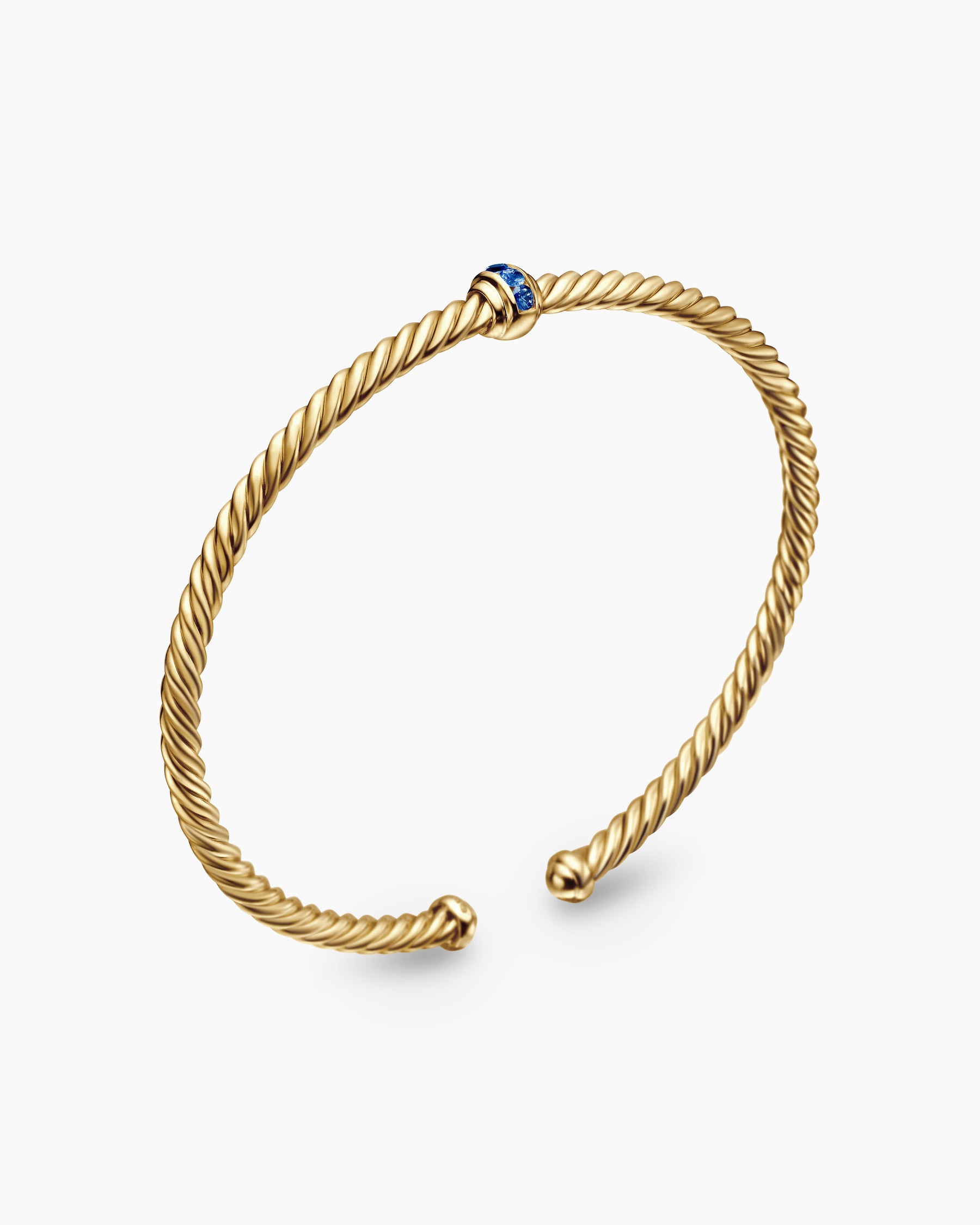 Classic Cablespira Station Bracelet in 18K Yellow Gold with Pavé Blue Sapphires, 3mm - Image 3