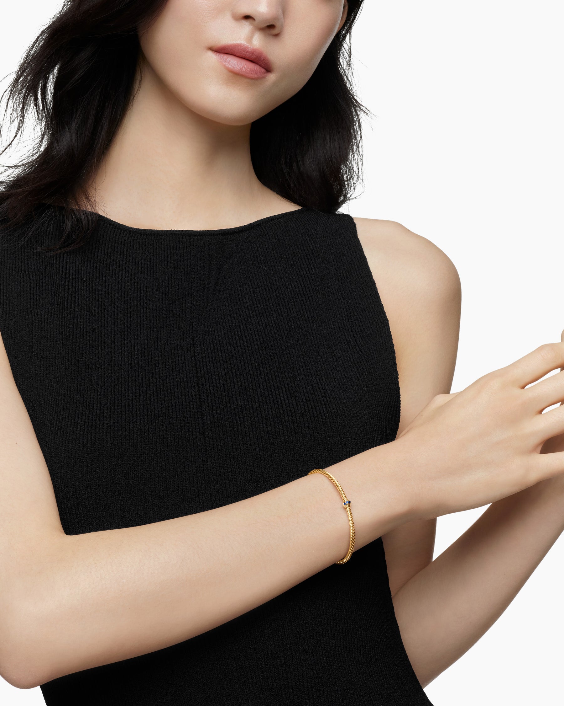 Classic Cablespira Station Bracelet in 18K Yellow Gold with Pavé Blue Sapphires, 3mm - Image 2