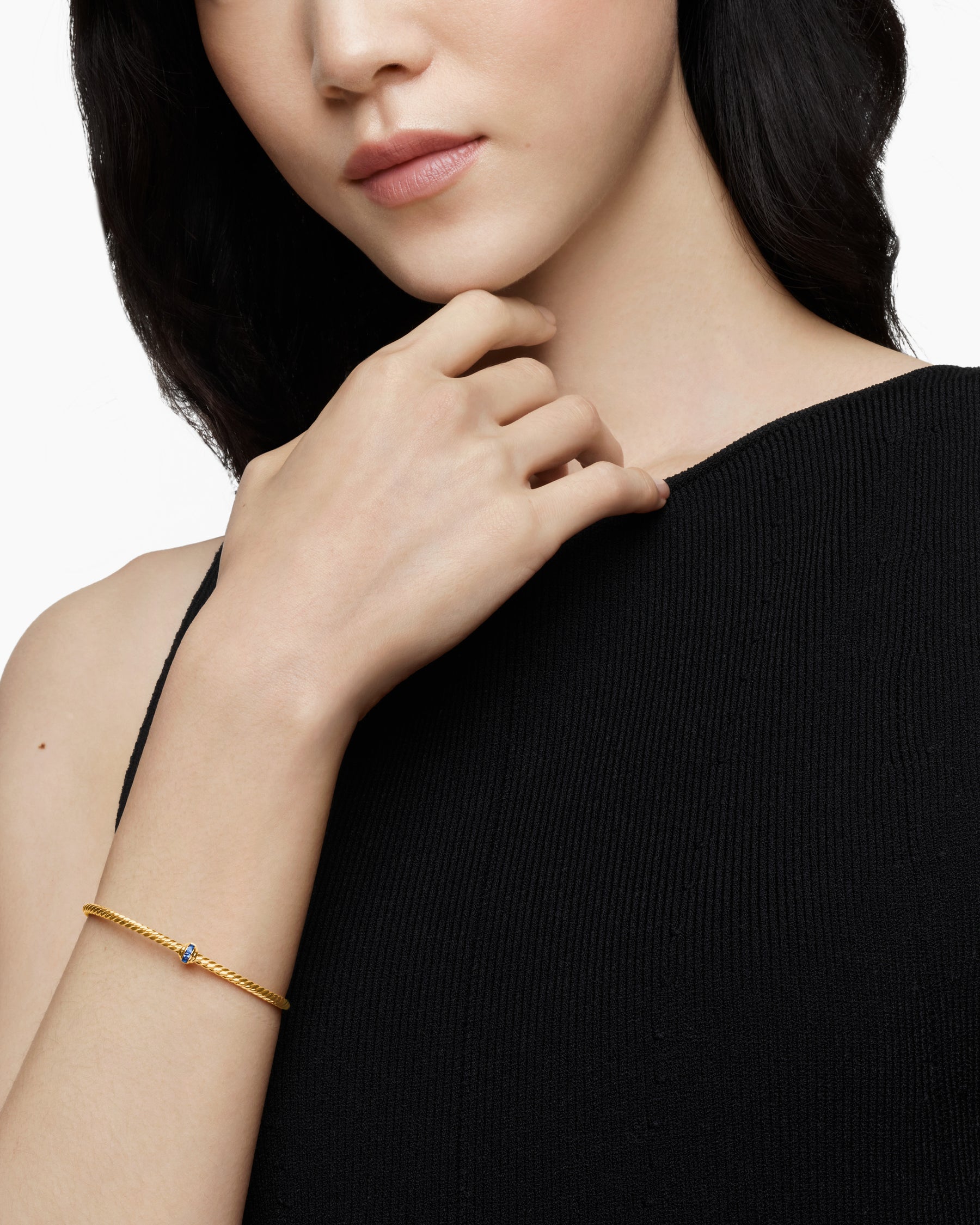 Classic Cablespira Station Bracelet in 18K Yellow Gold with Pavé Blue Sapphires, 3mm - Image 6