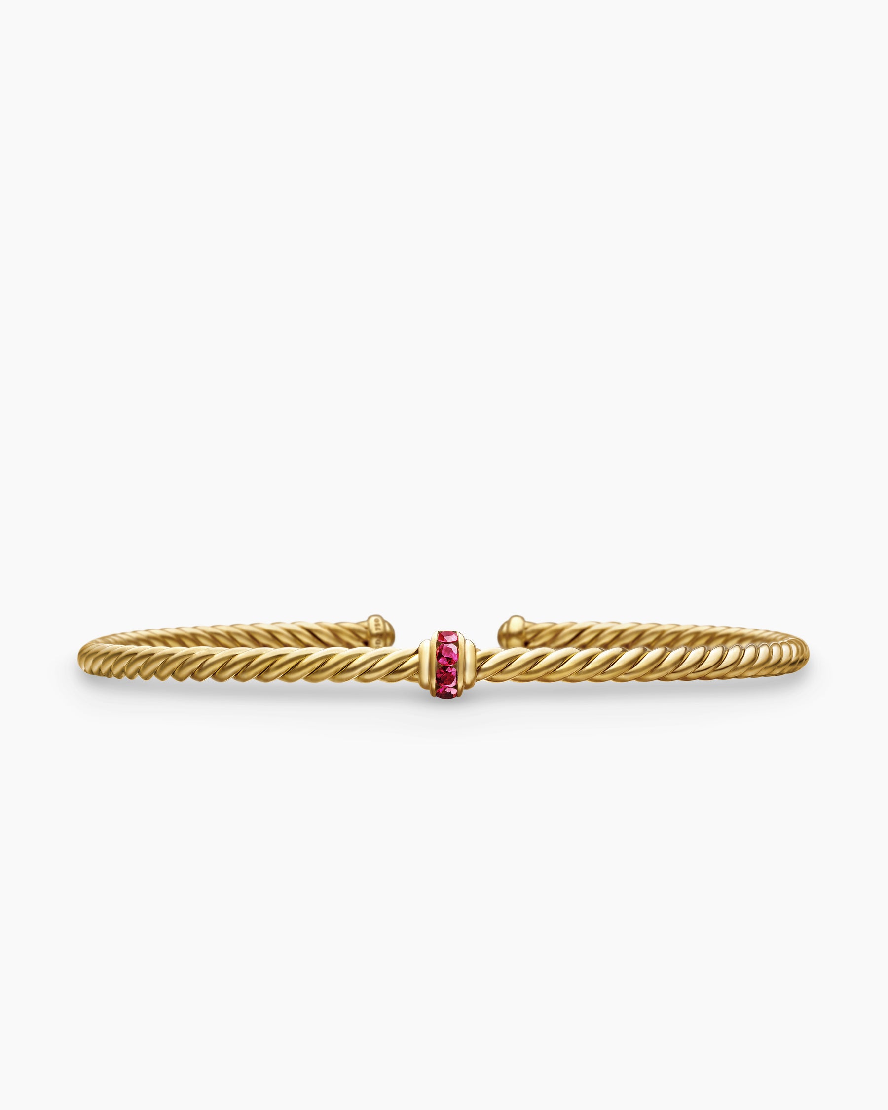 Classic Cablespira Station Bracelet in 18K Yellow Gold with Pavé Rubies, 3mm