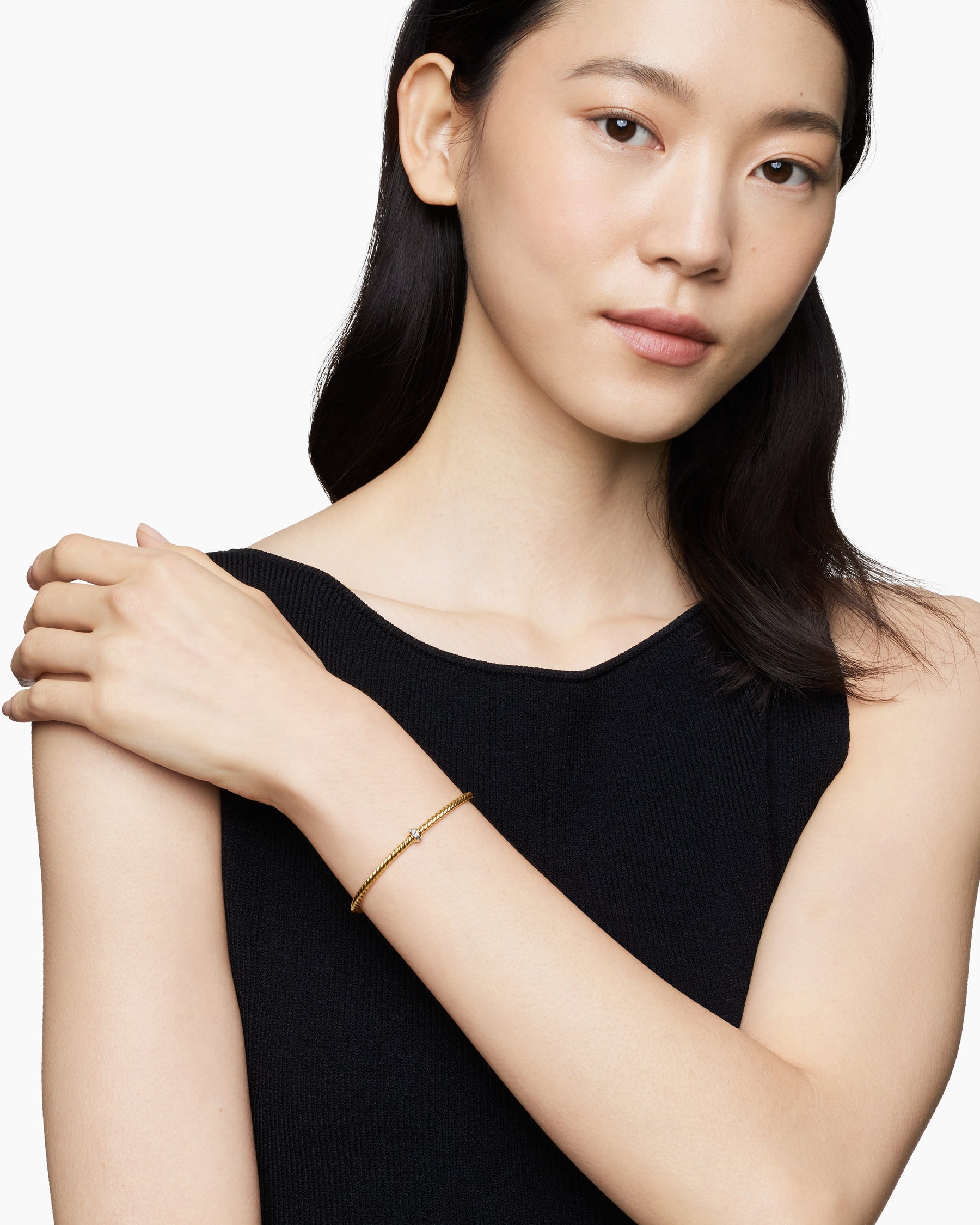 Alternative view of Classic Cablespira Station Bracelet in 18K Yellow Gold with Diamonds, 3mm