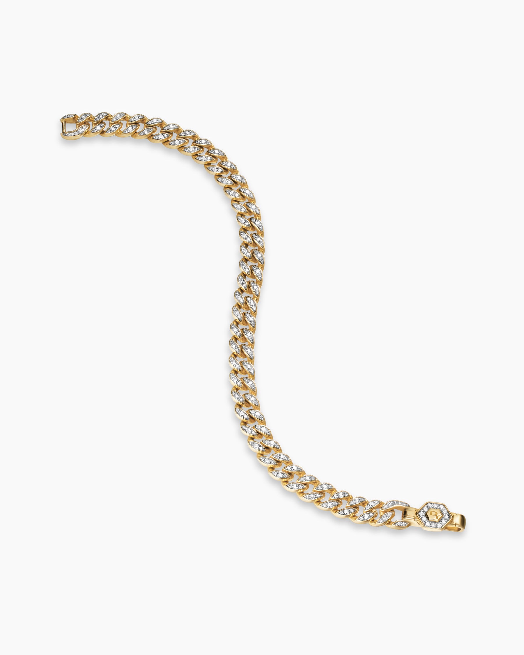 Curb Chain Bracelet in 18K Yellow Gold with Diamonds, 7mm - Image 3