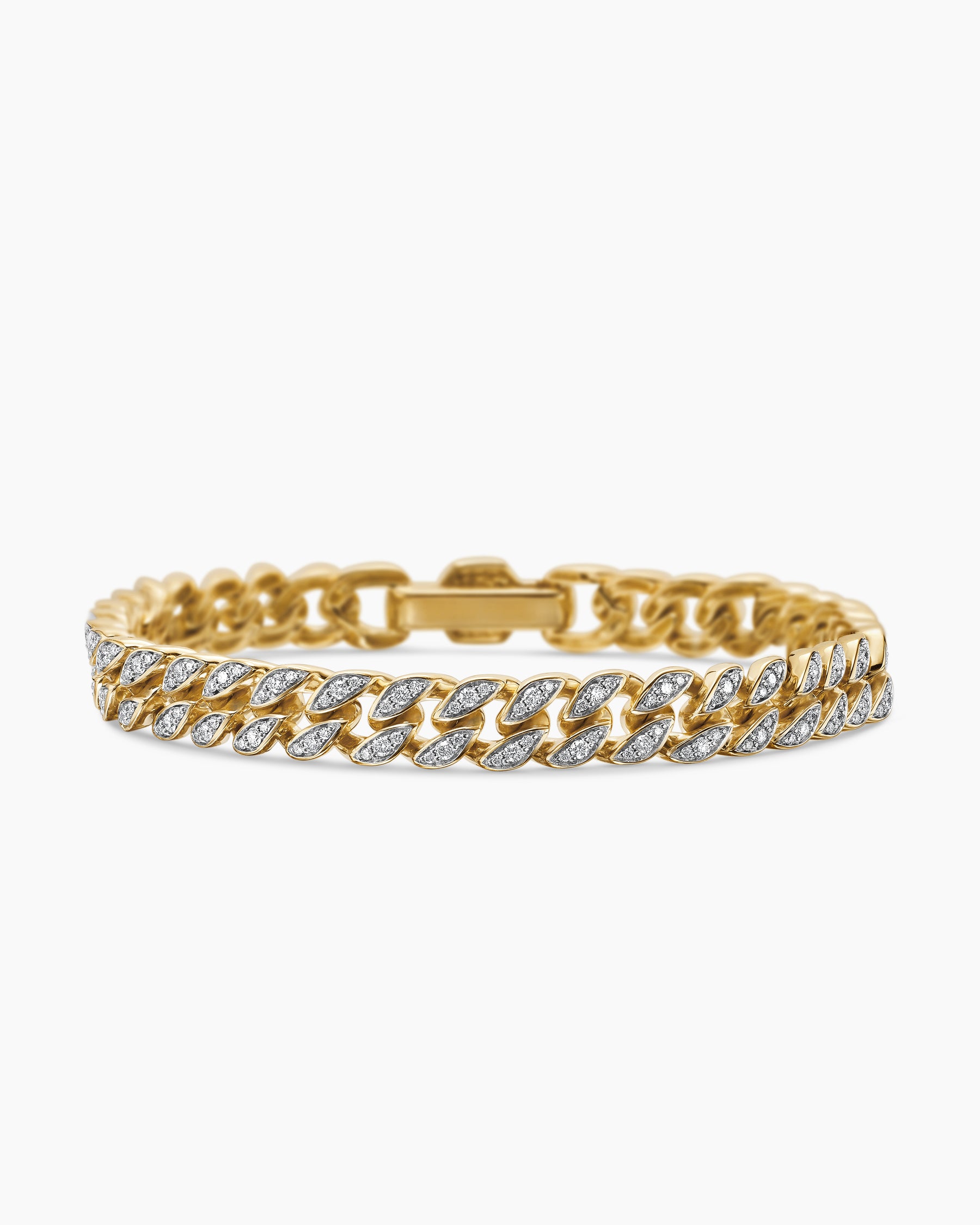 Curb Chain Bracelet in 18K Yellow Gold with Diamonds, 7mm - Image 4