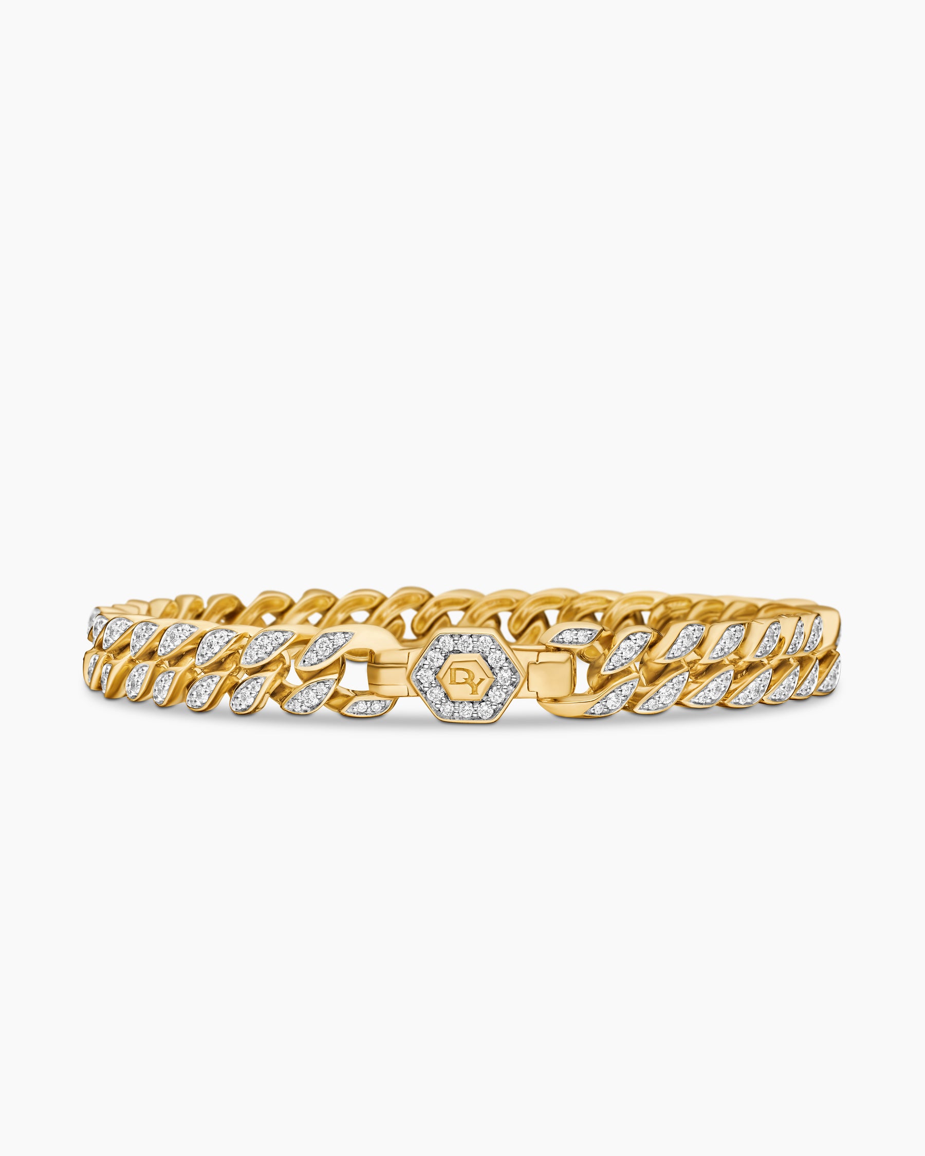 Curb Chain Bracelet in 18K Yellow Gold with Diamonds, 7mm - Image 6