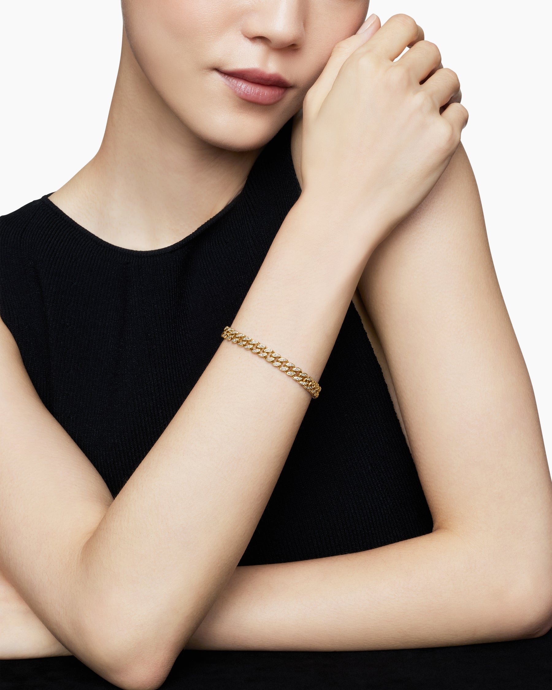 Curb Chain Bracelet in 18K Yellow Gold with Diamonds, 7mm - Image 8