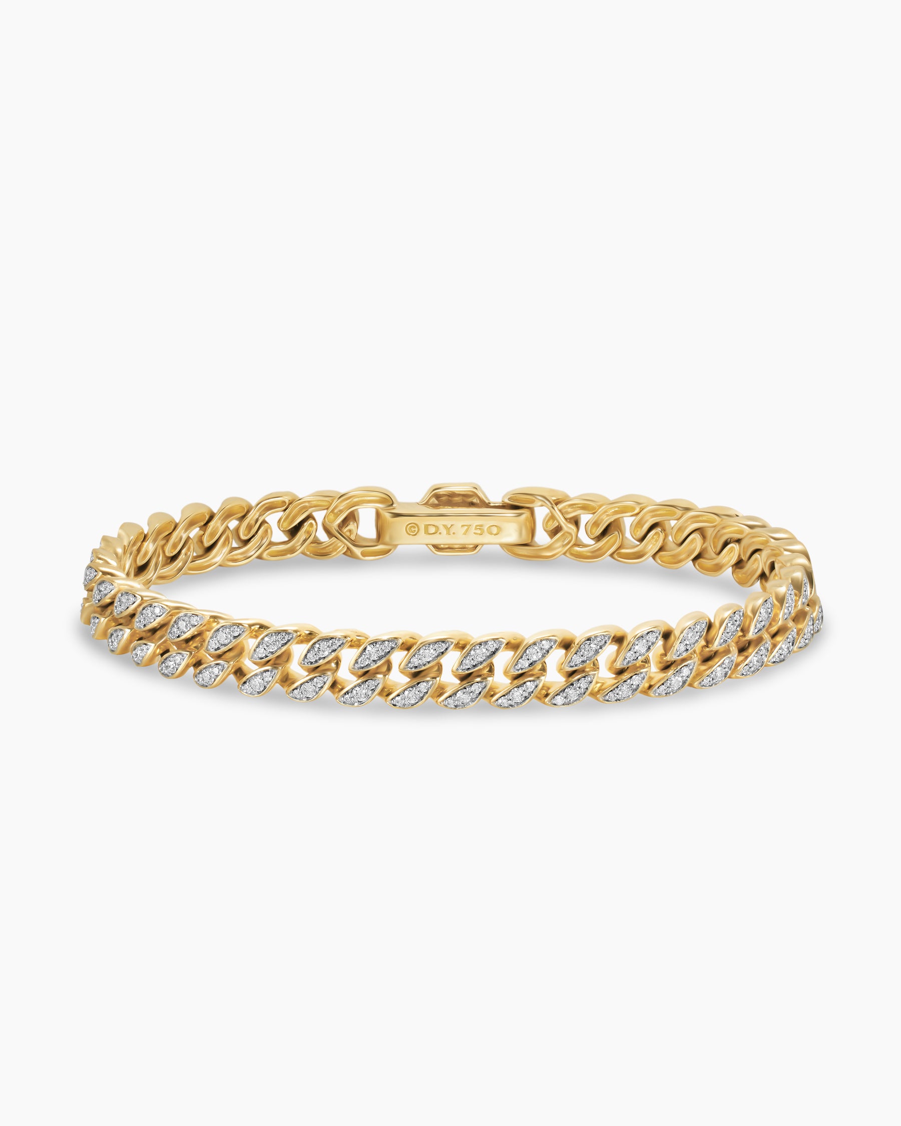 Curb Chain Bracelet in 18K Yellow Gold with Diamonds, 7mm