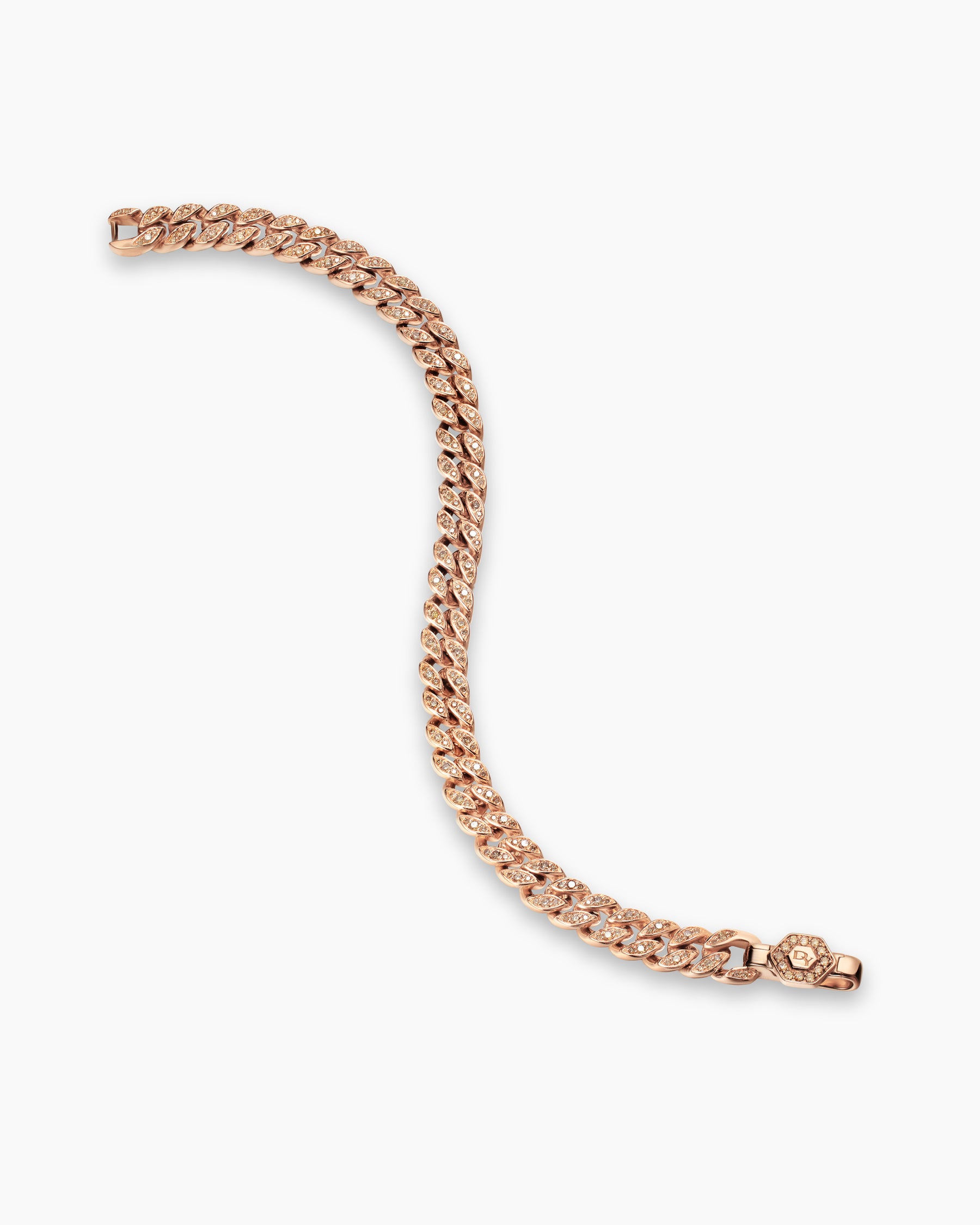 Curb Chain Bracelet in 18K Rose Gold with Diamonds, 7mm - Image 3