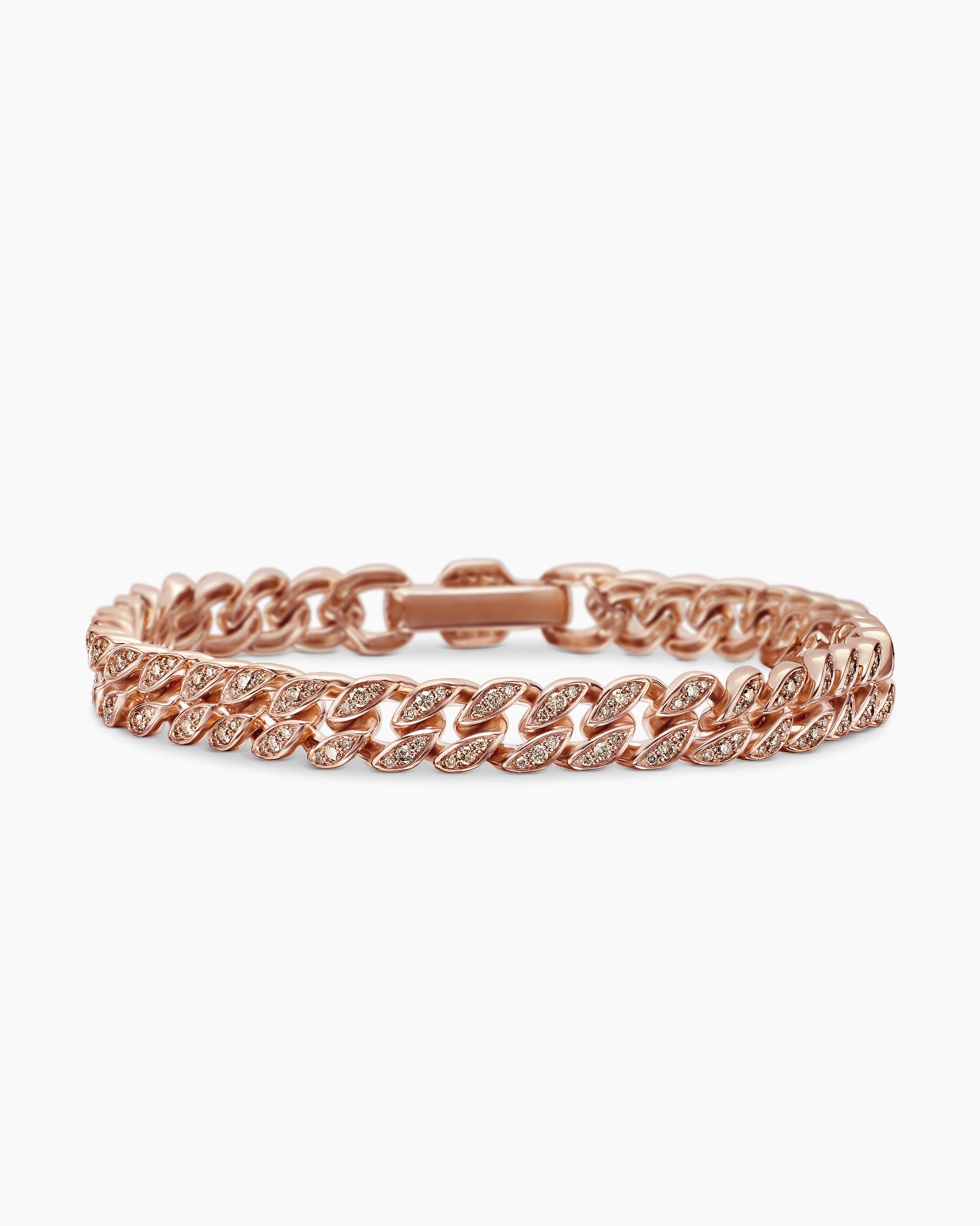 Curb Chain Bracelet in 18K Rose Gold with Diamonds, 7mm - Image 4
