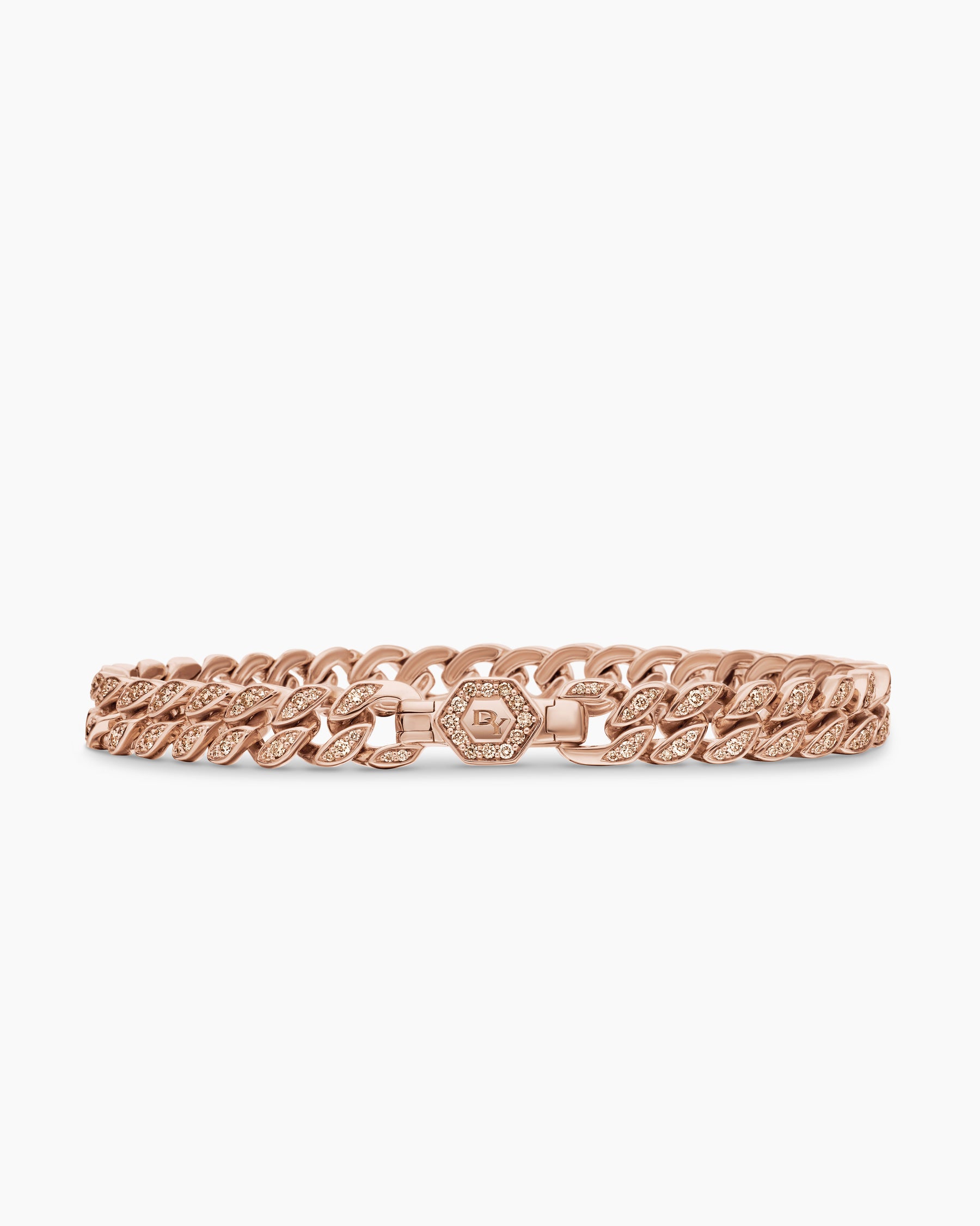 Curb Chain Bracelet in 18K Rose Gold with Diamonds, 7mm - Image 6