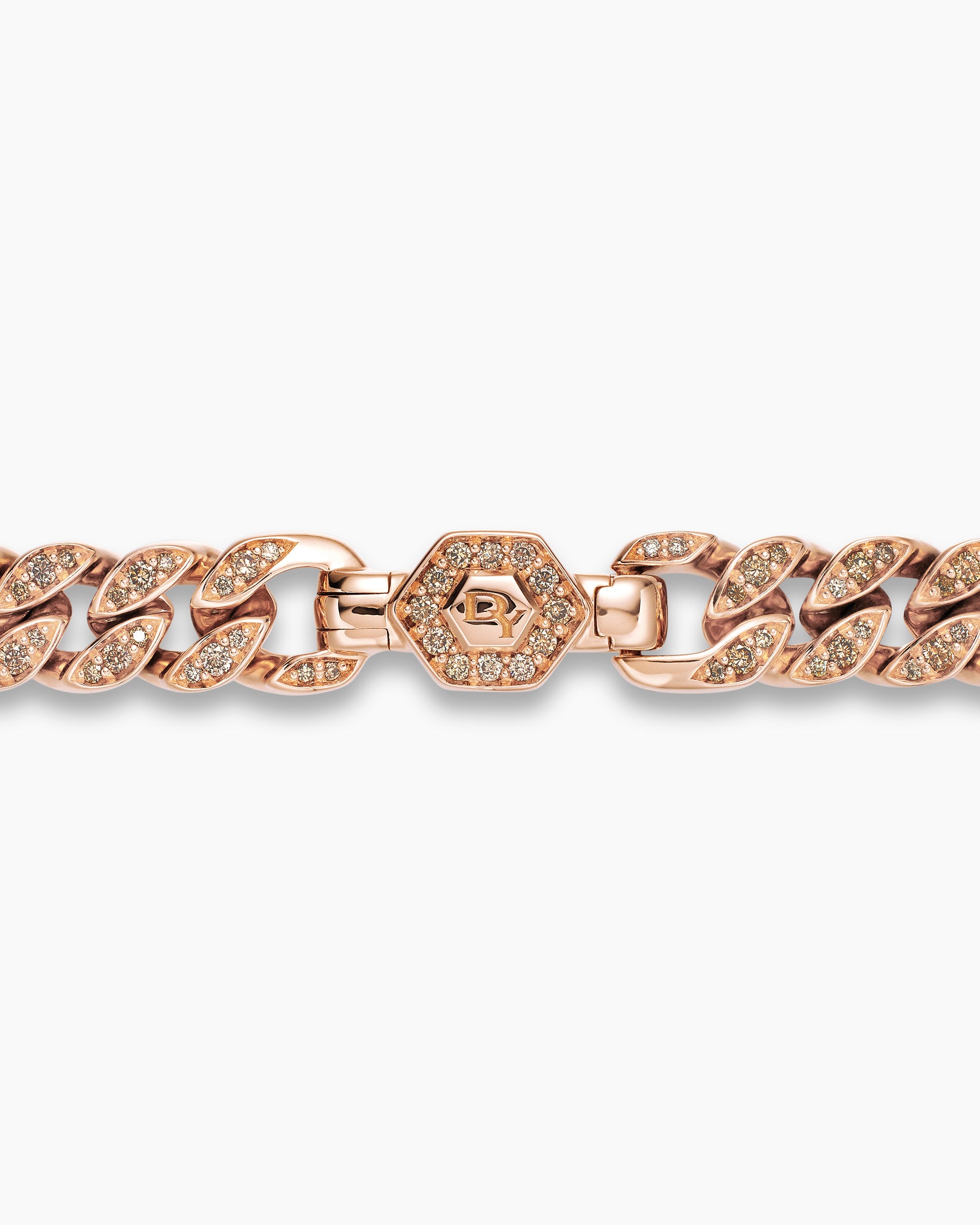 Curb Chain Bracelet in 18K Rose Gold with Diamonds, 7mm - Image 7