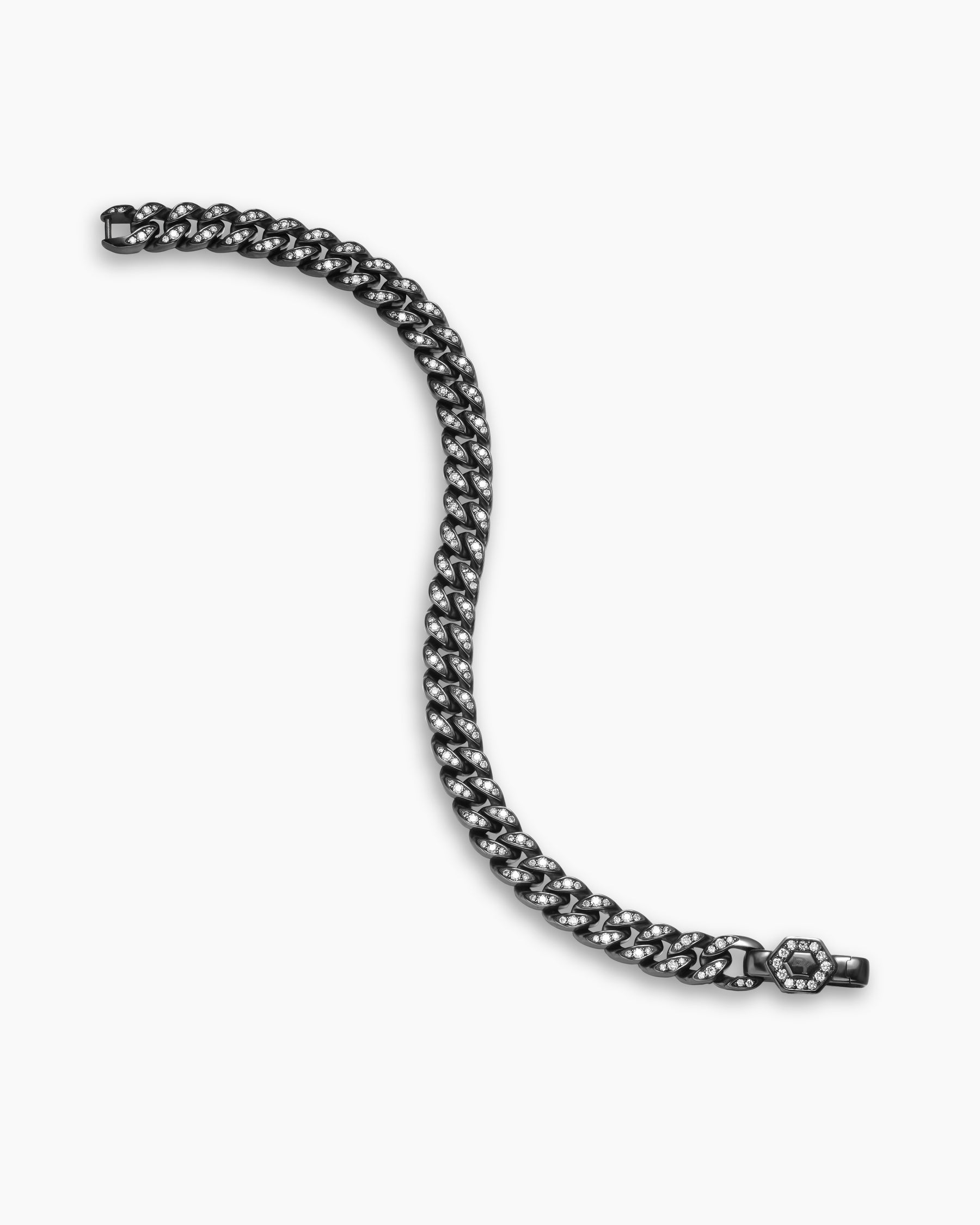 Curb Chain Bracelet in Black Titanium with Diamonds, 7mm - Image 3