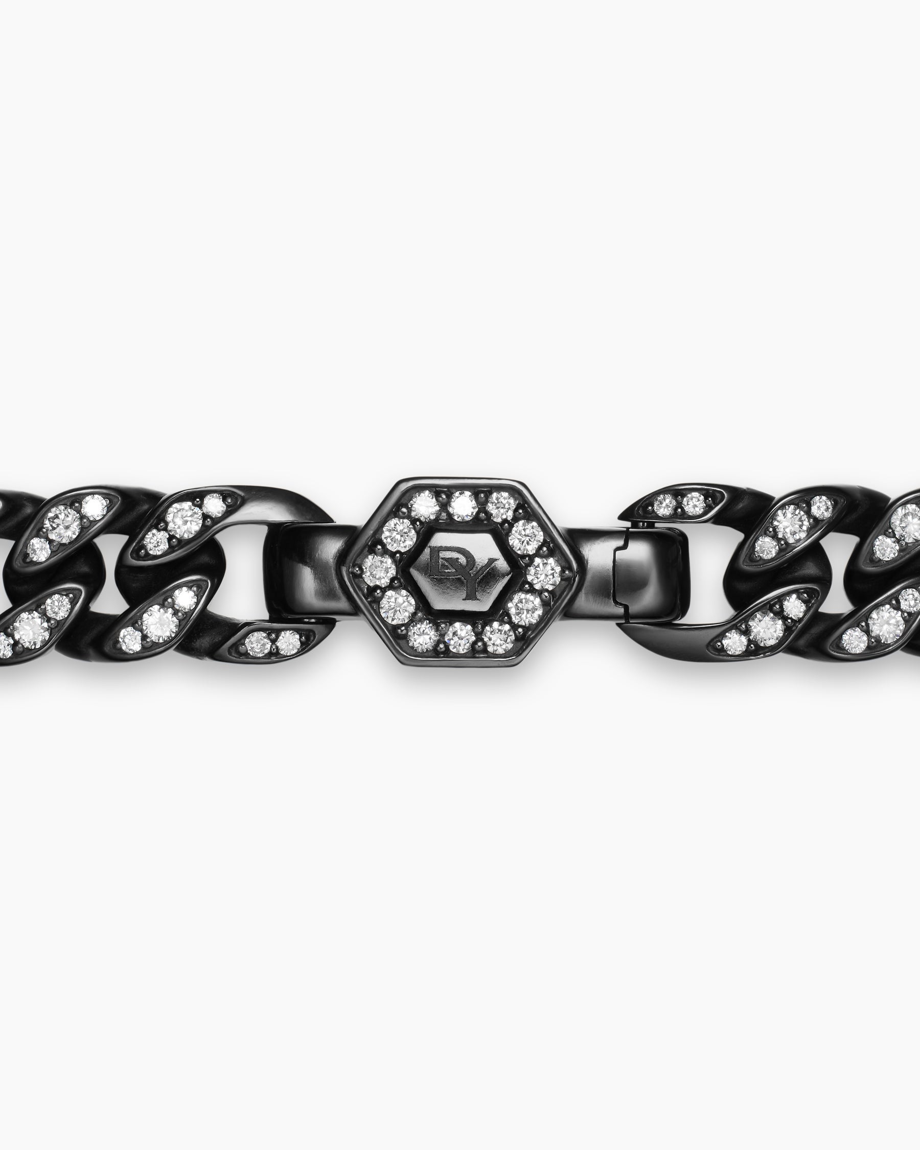 Curb Chain Bracelet in Black Titanium with Diamonds, 7mm - Image 4