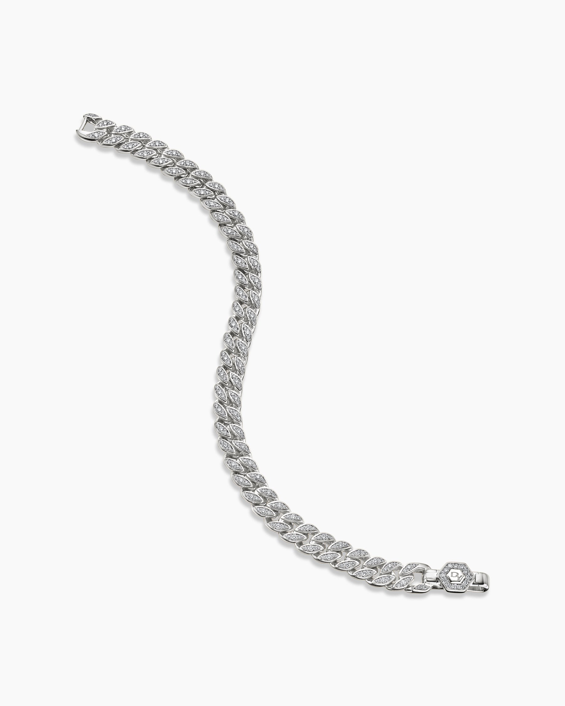 Curb Chain Bracelet in Sterling Silver with Diamonds, 7mm - Image 3
