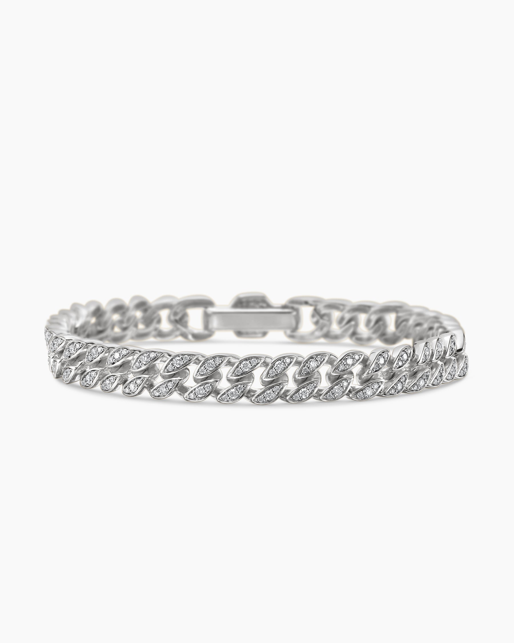 Curb Chain Bracelet in Sterling Silver with Diamonds, 7mm - Image 4