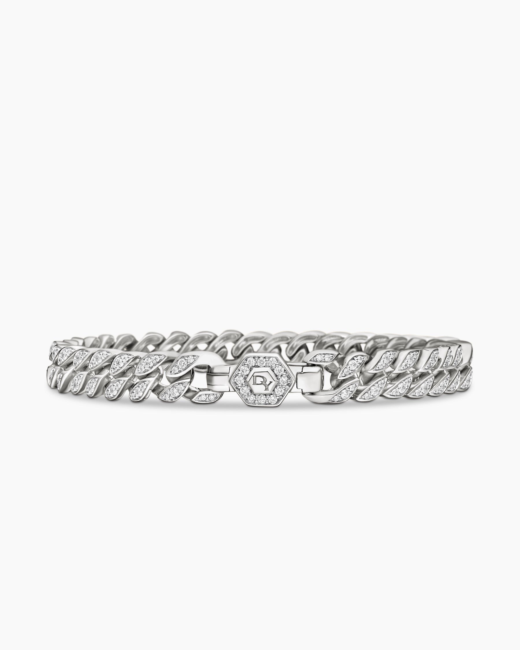 Curb Chain Bracelet in Sterling Silver with Diamonds, 7mm - Image 6