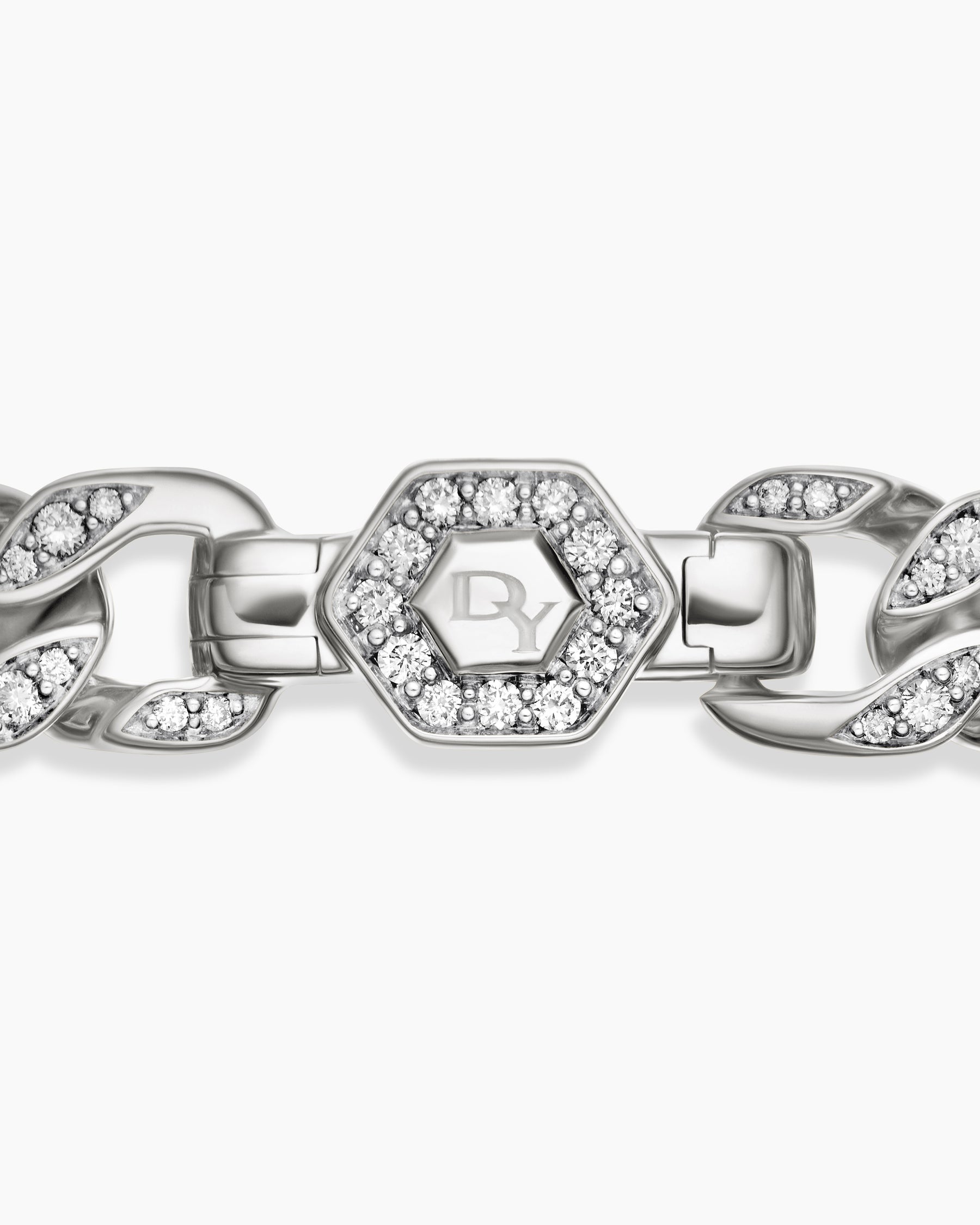 Curb Chain Bracelet in Sterling Silver with Diamonds, 7mm - Image 7