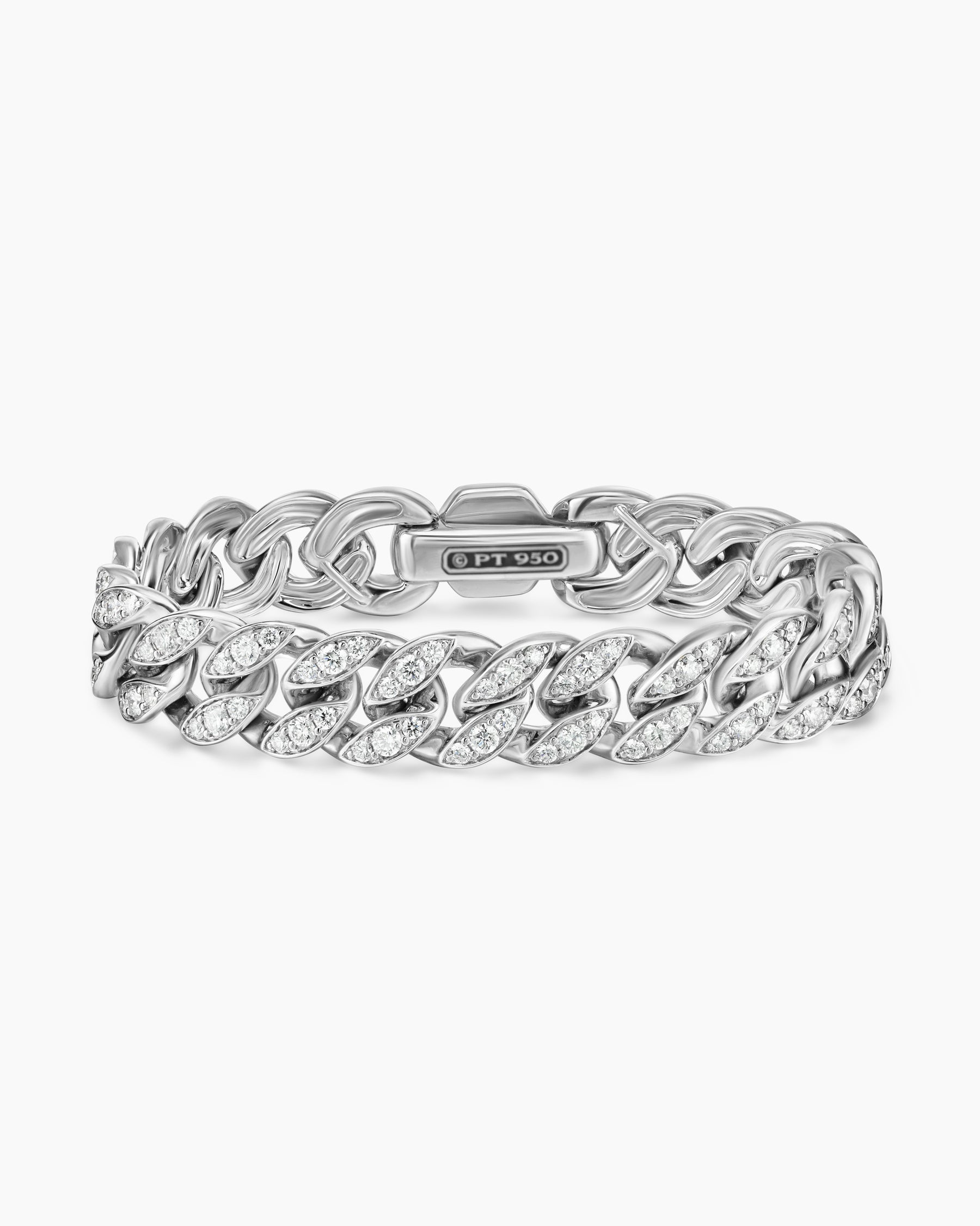 Curb Chain Bracelet in Platinum with Diamonds, 11.5mm - Image 3