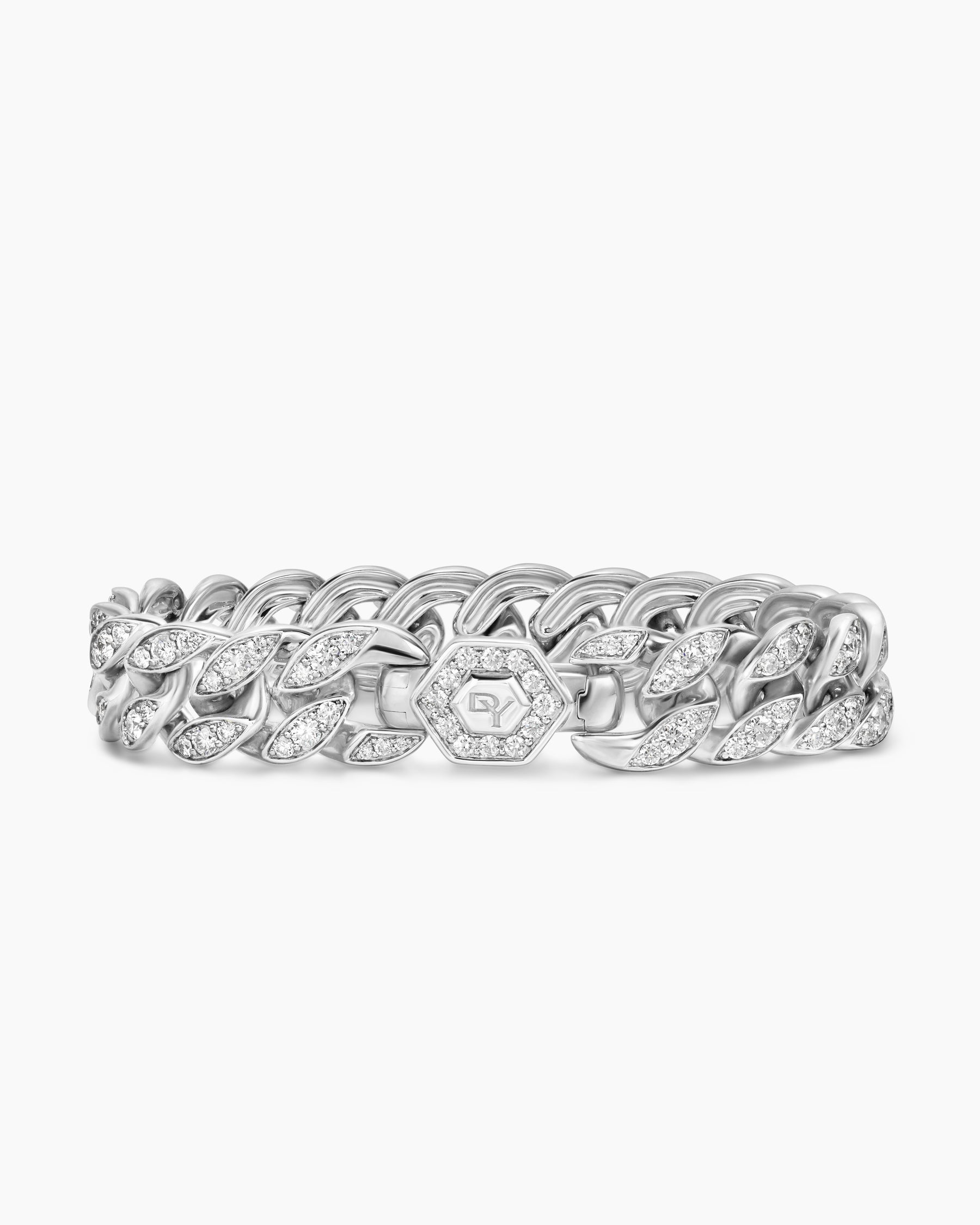Curb Chain Bracelet in Platinum with Diamonds, 11.5mm - Image 5