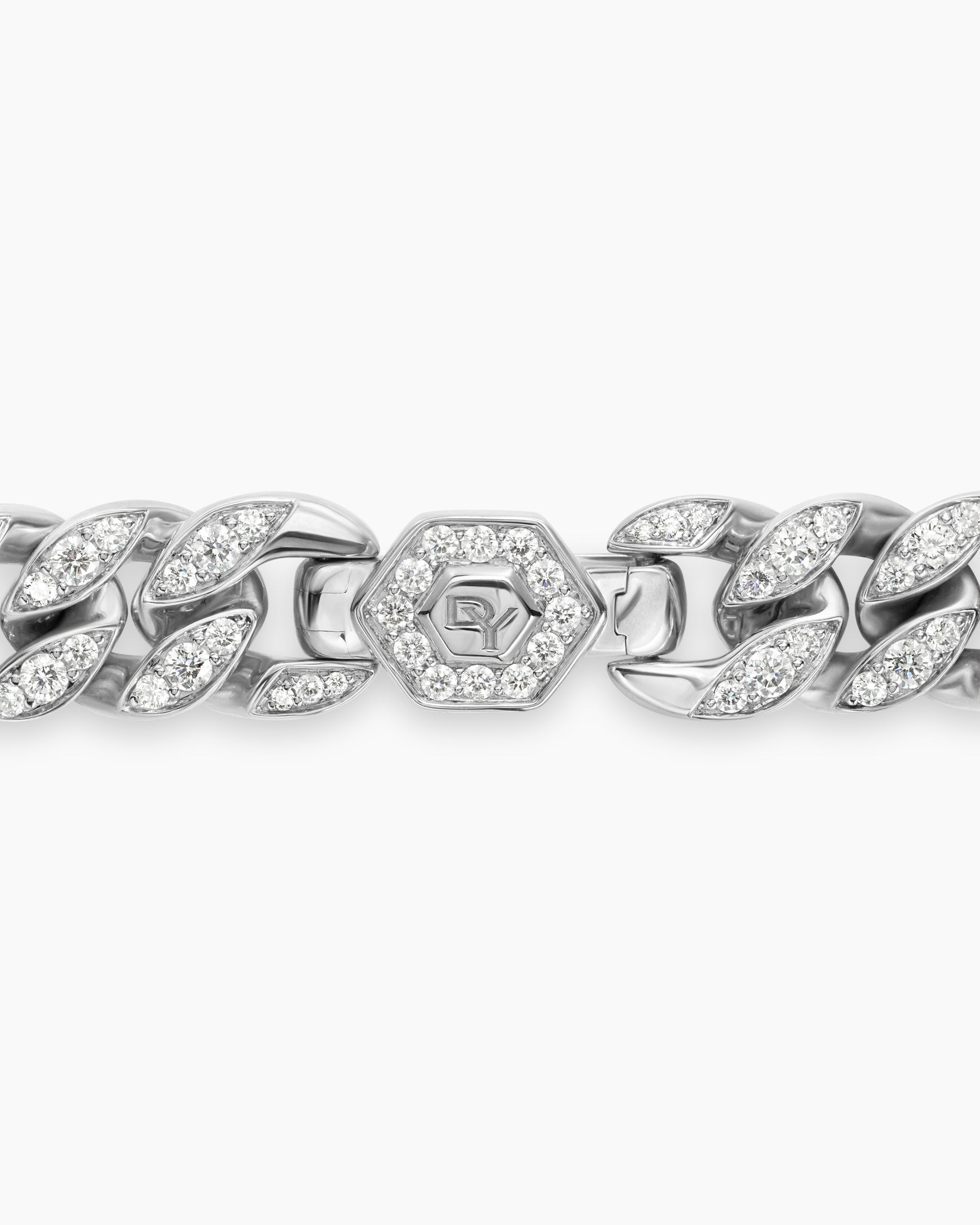 Curb Chain Bracelet in Platinum with Diamonds, 11.5mm - Image 6