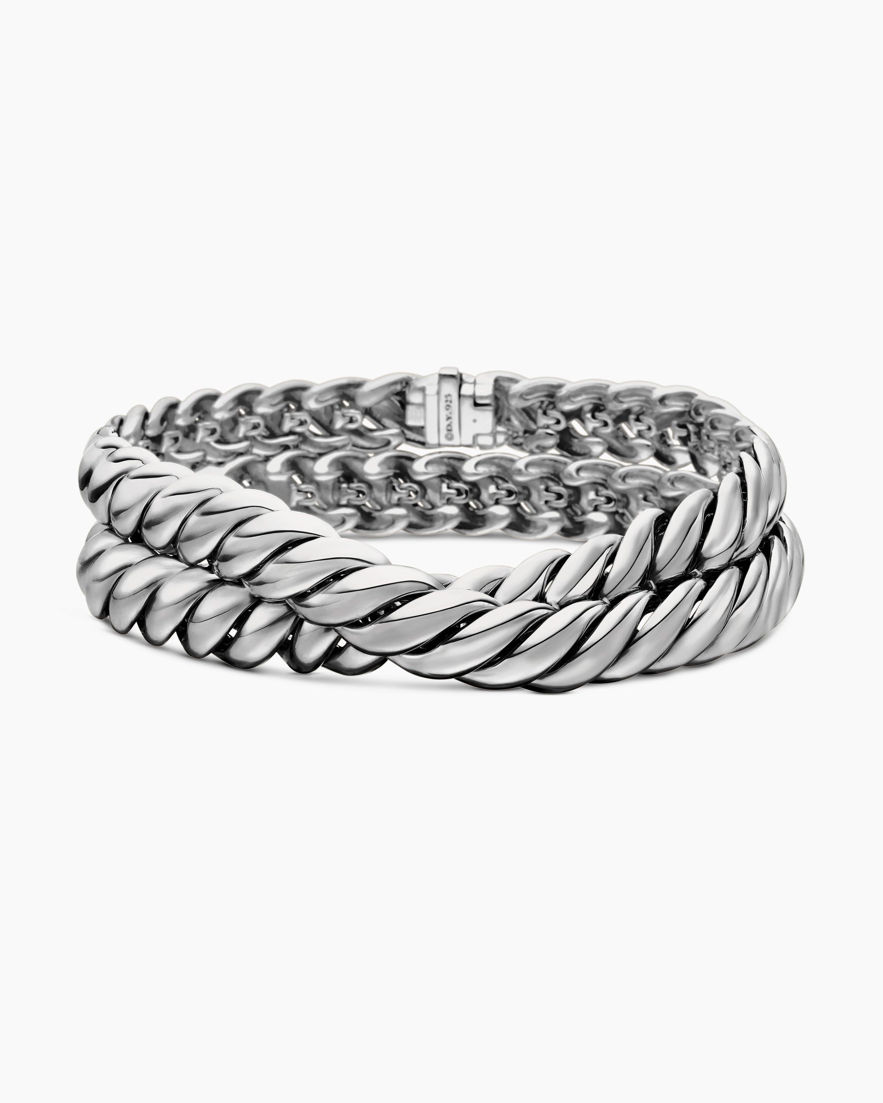 Sculpted Cable Double Wrap Bracelet in Sterling Silver, 8.5mm - Image 4