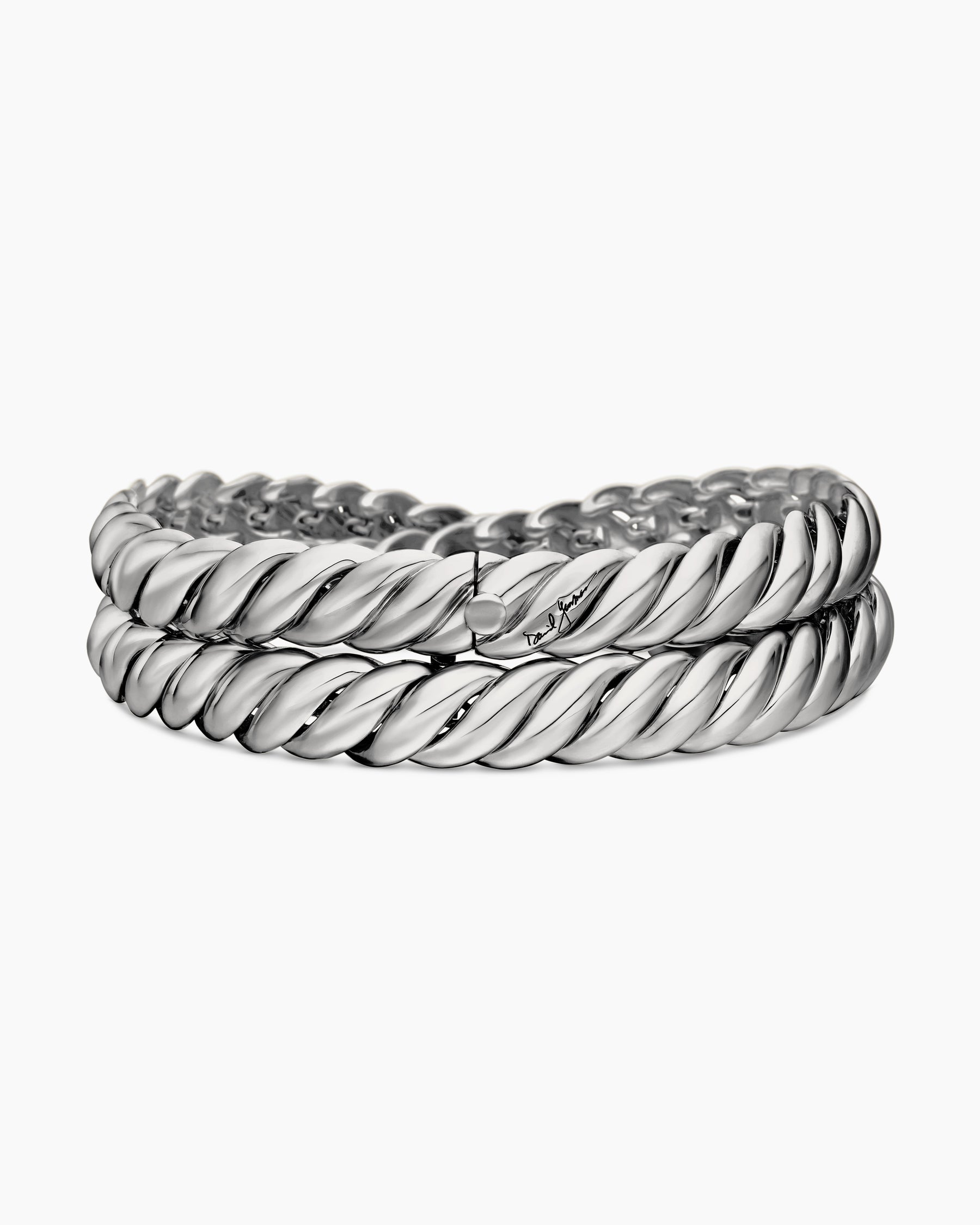Sculpted Cable Double Wrap Bracelet in Sterling Silver, 8.5mm - Image 6