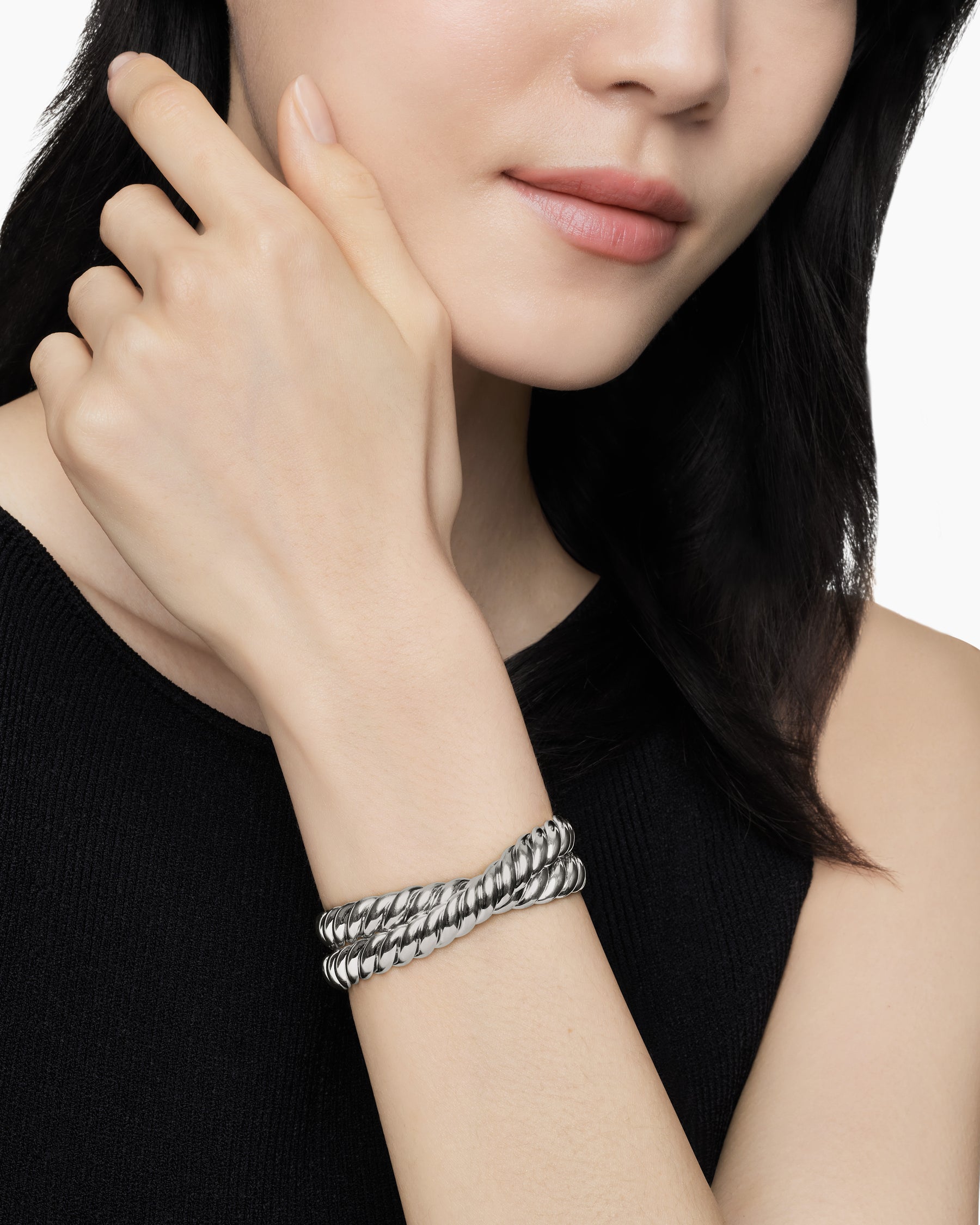 Sculpted Cable Double Wrap Bracelet in Sterling Silver, 8.5mm - Image 8