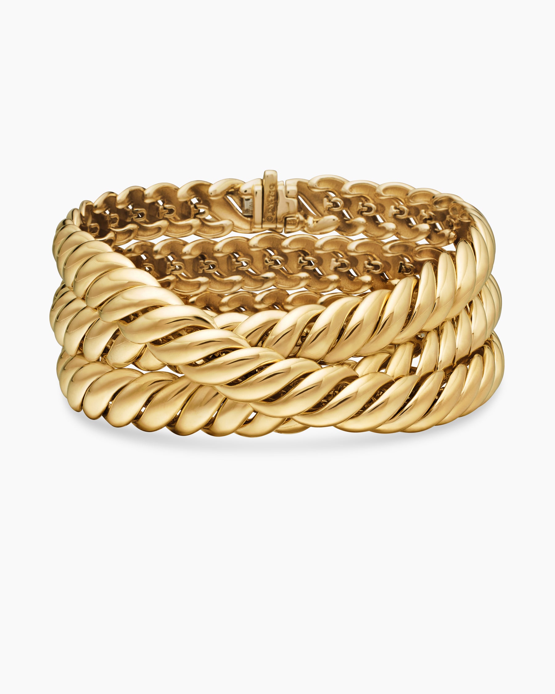 Sculpted Cable Triple Wrap Bracelet in 18K Yellow Gold, 8.5mm - Image 4