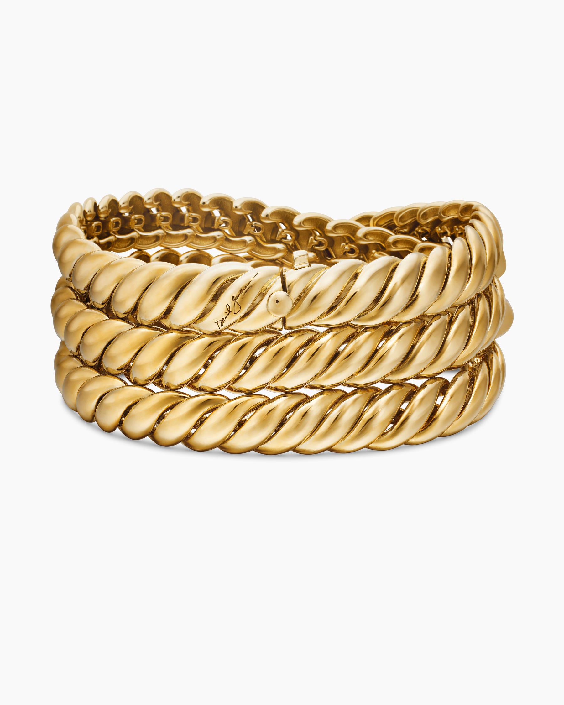 Sculpted Cable Triple Wrap Bracelet in 18K Yellow Gold, 8.5mm - Image 6