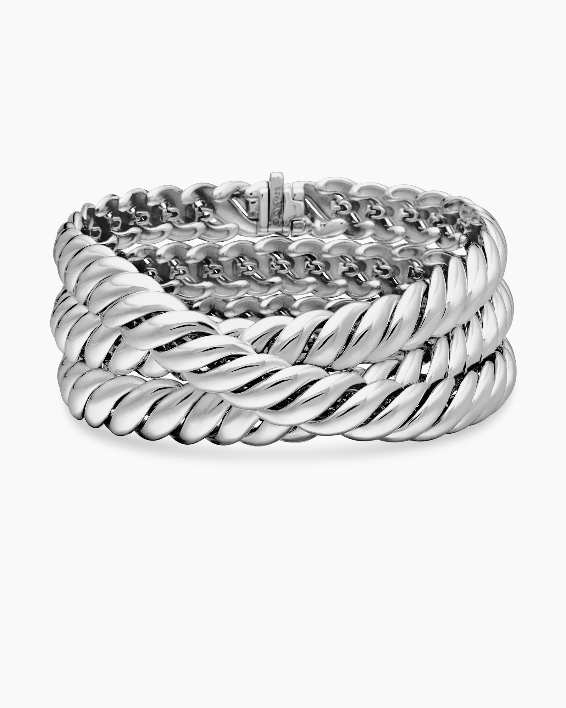 Sculpted Cable Triple Wrap Bracelet in Sterling Silver, 8.5mm - Image 4