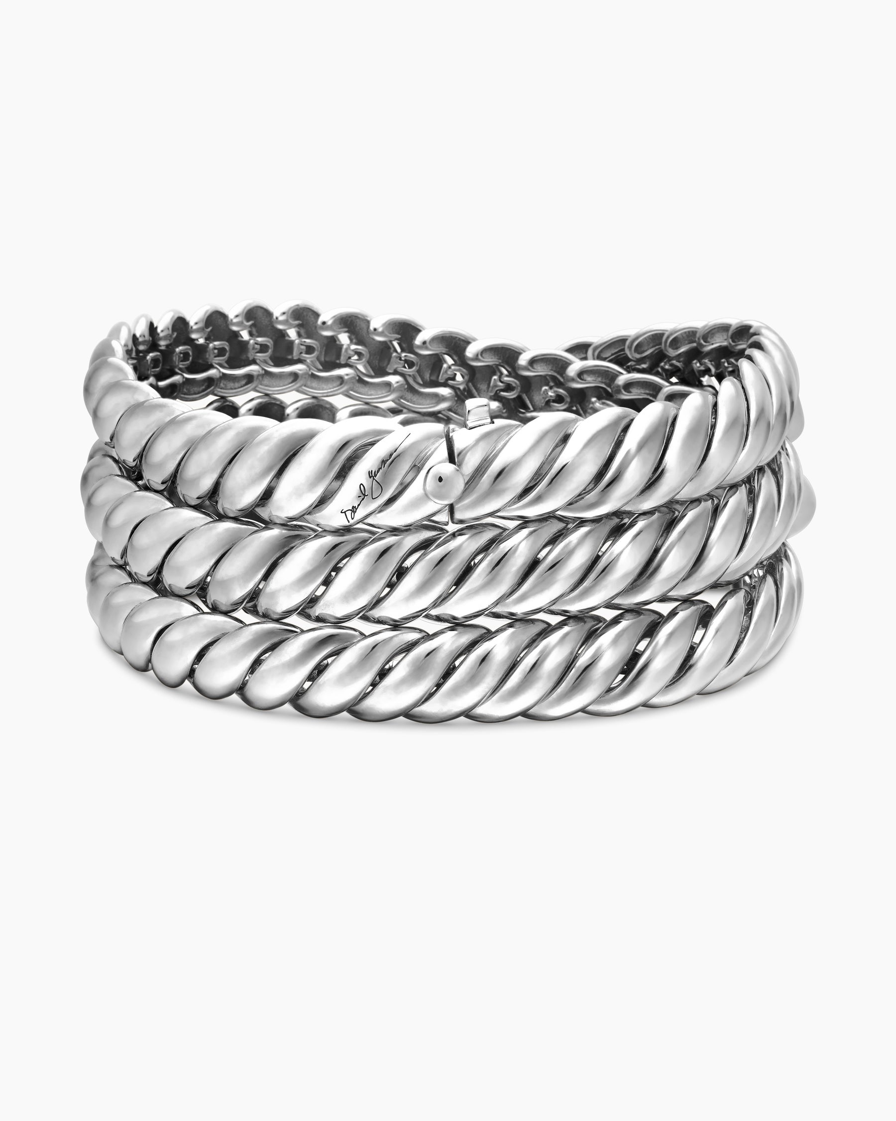 Sculpted Cable Triple Wrap Bracelet in Sterling Silver, 8.5mm - Image 6
