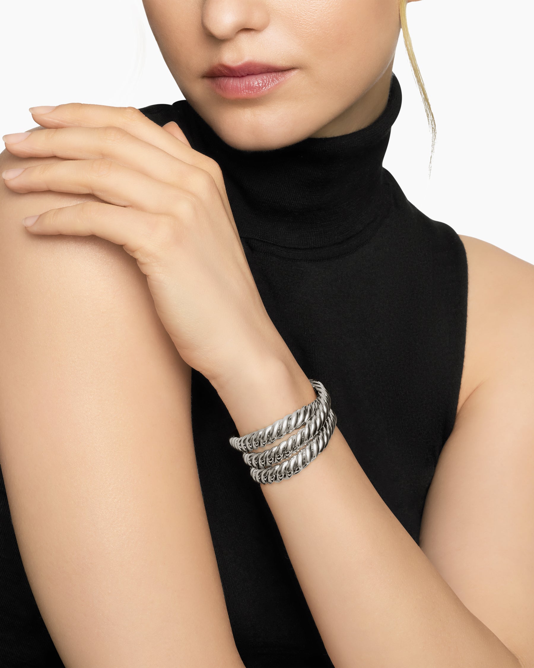 Sculpted Cable Triple Wrap Bracelet in Sterling Silver, 8.5mm - Image 8