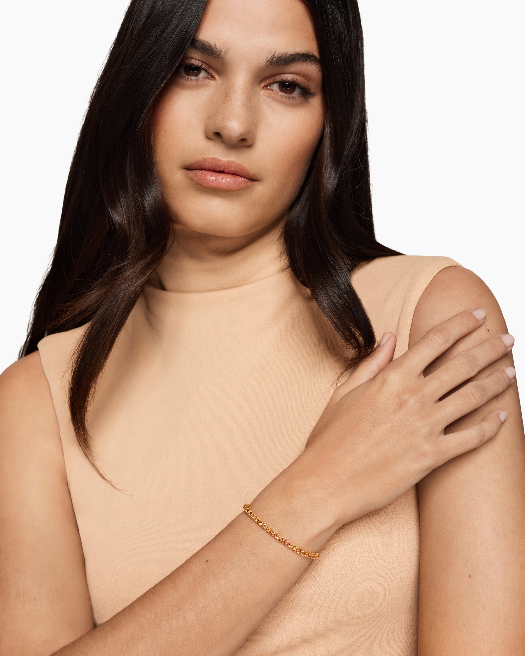 Alternative view of Tennis Bracelet in 18K Yellow Gold with Orange Sapphires, 3mm