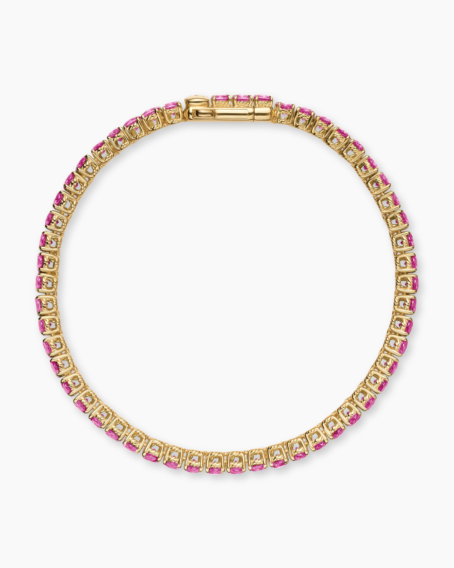 Tennis Bracelet in 18K Yellow Gold with Pink Sapphires, 3mm - Image 3