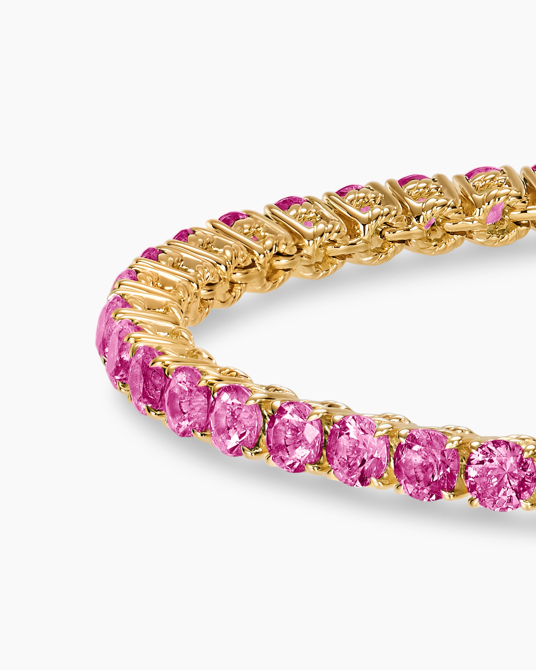 Tennis Bracelet in 18K Yellow Gold with Pink Sapphires, 3mm - Image 5