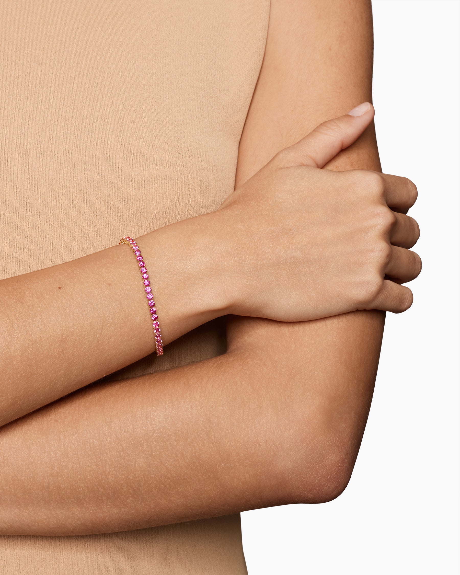 Alternative view of Tennis Bracelet in 18K Yellow Gold with Pink Sapphires, 3mm