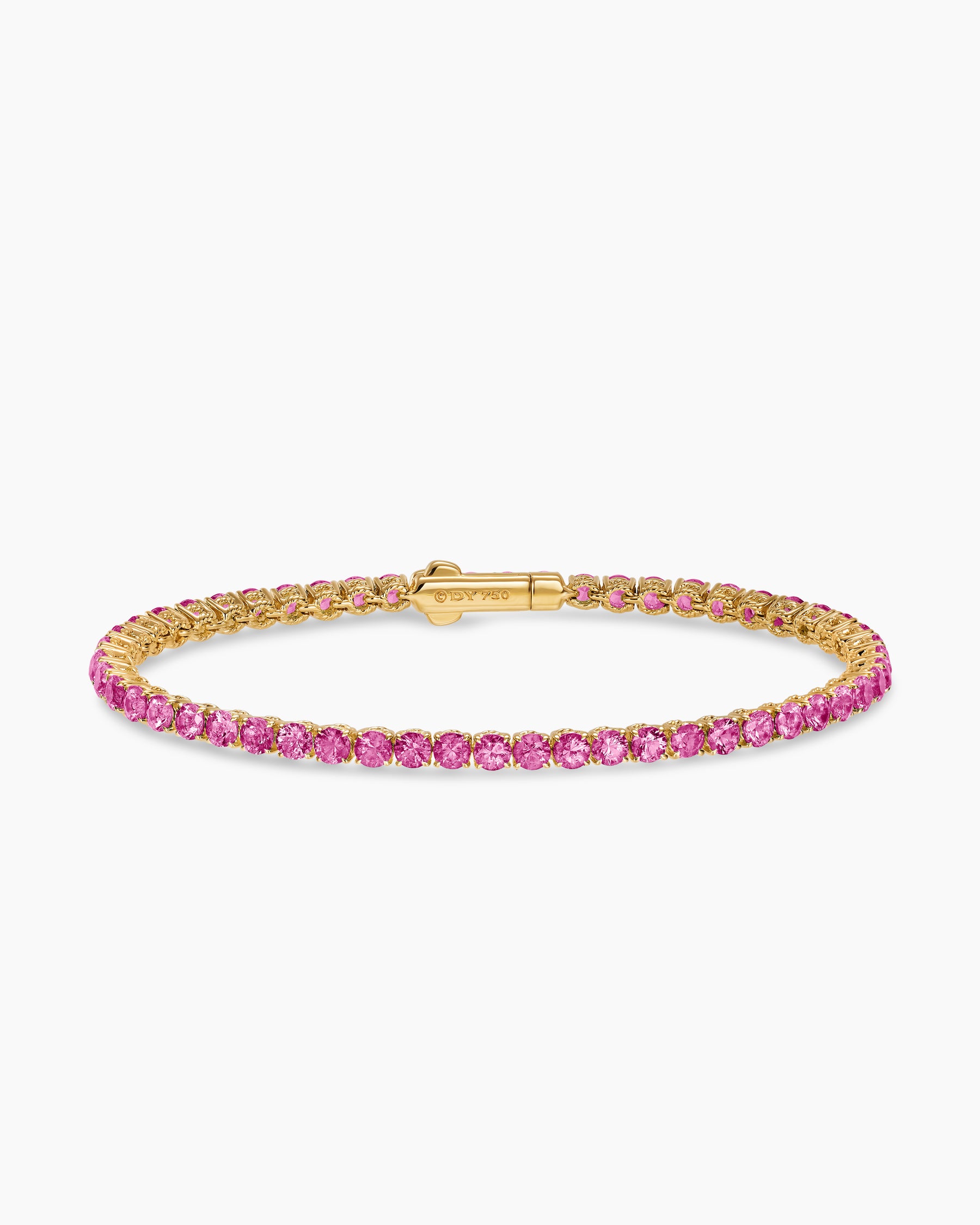 Tennis Bracelet in 18K Yellow Gold with Pink Sapphires, 3mm