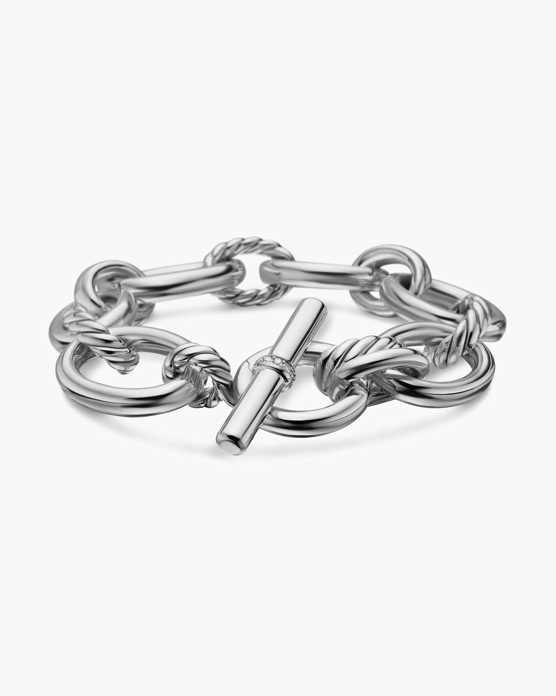 DY Mercer Chain Bracelet in Sterling Silver with Diamonds, 20mm