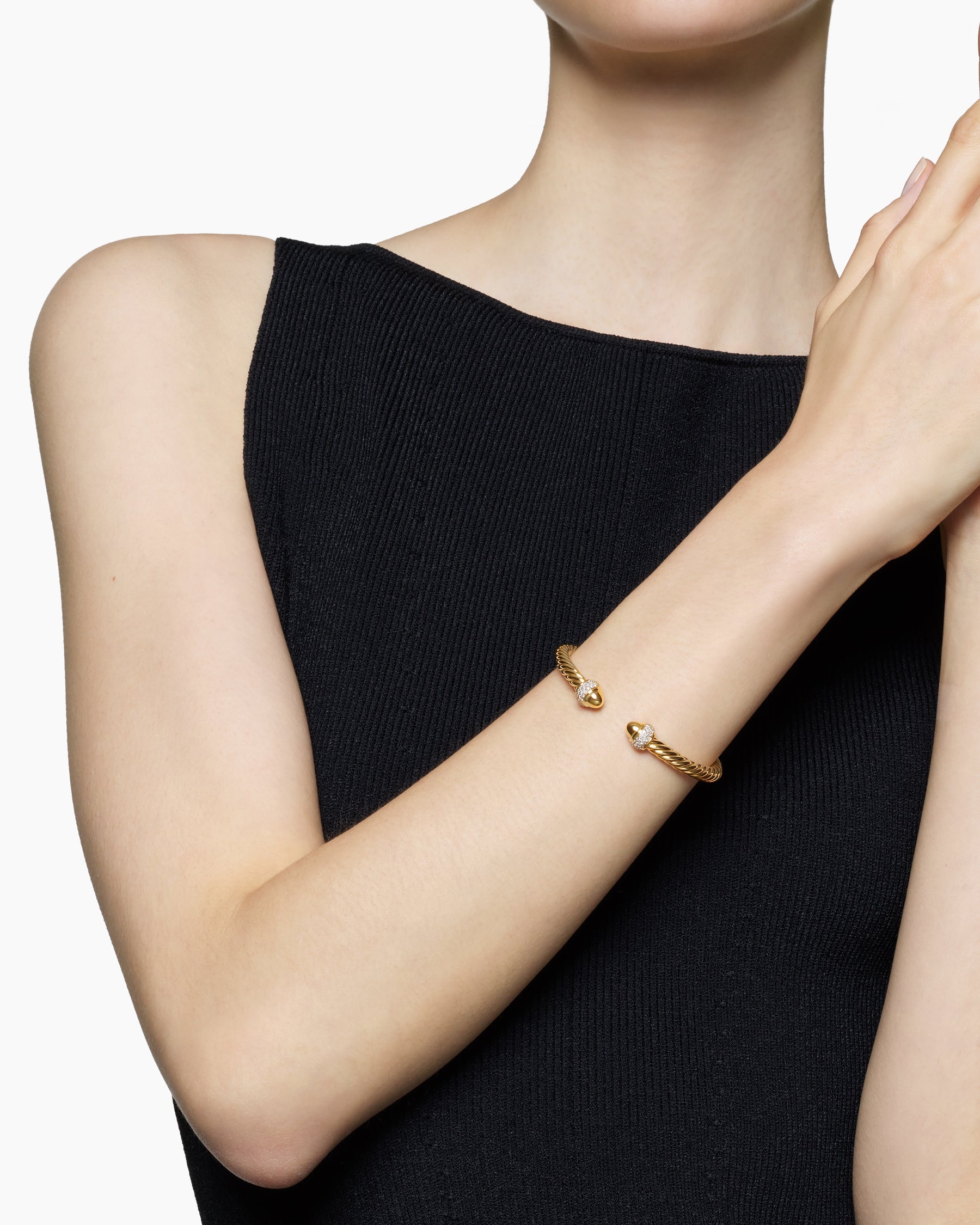 Alternative view of Cable Bracelet in 18K Yellow Gold with Diamonds, 5mm