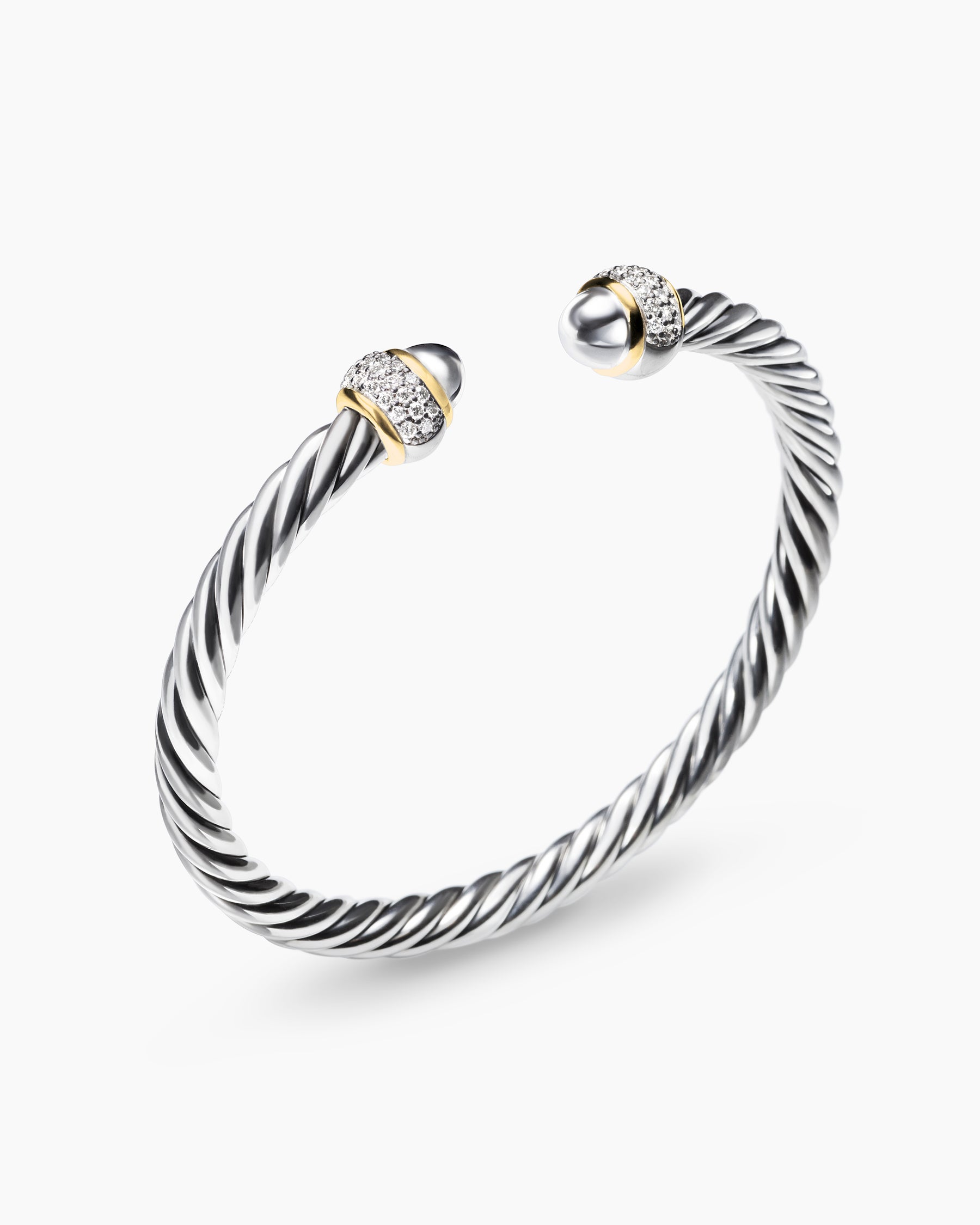 Cable Bracelet in Sterling Silver with 18K Yellow Gold and Diamonds, 5mm - Image 3