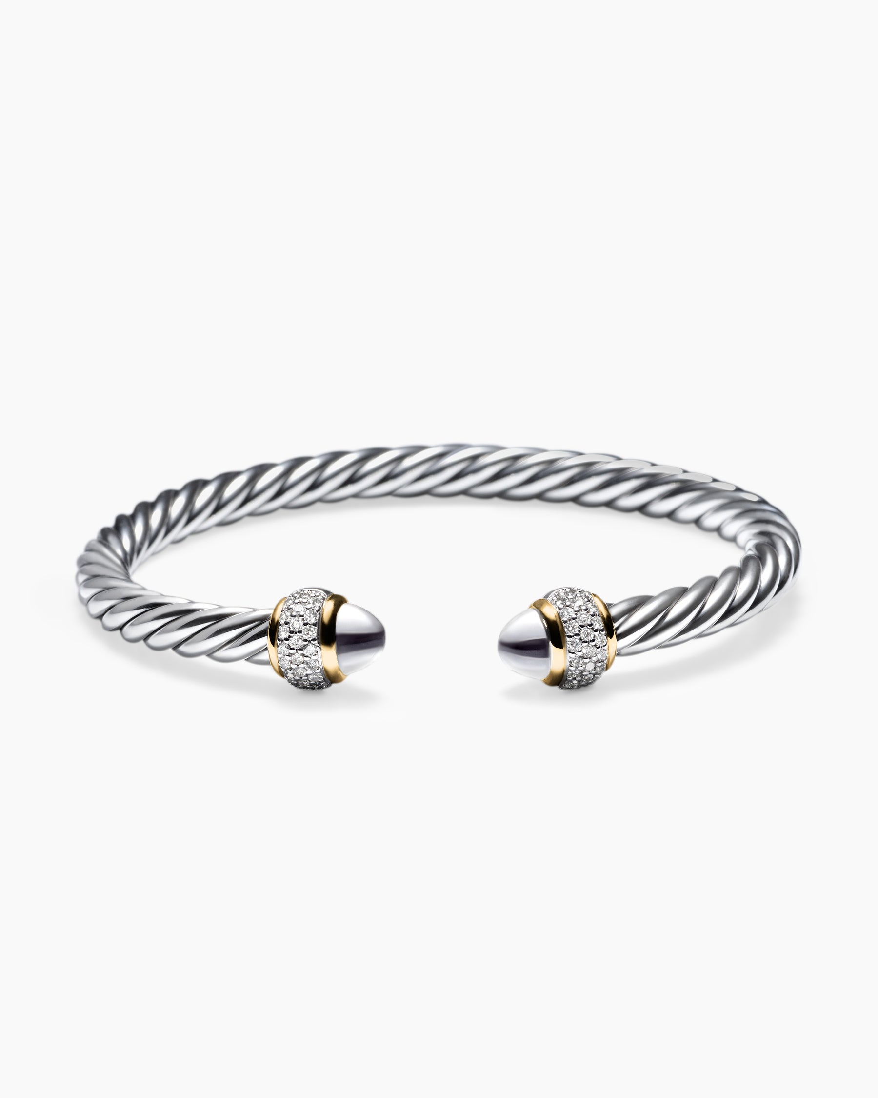 Cable Bracelet in Sterling Silver with 18K Yellow Gold and Diamonds, 5mm - Image 4